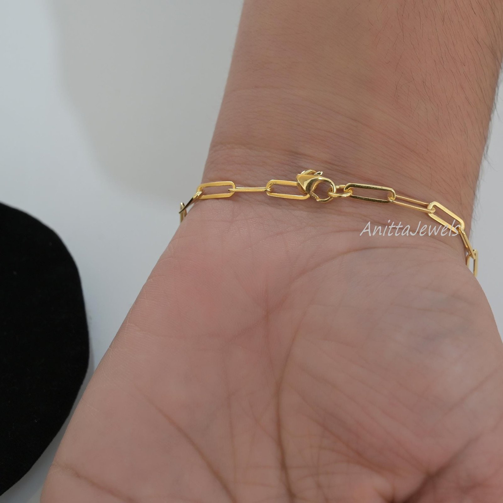 14k/9k Gold Paperclip Chain Bracelet: Delicate Link Design - Anitta Jewels | SKU: etsy_1691332542 14k/9k Gold Paperclip Chain Bracelet: Delicate Link Design - Anitta Jewels | SKU: etsy_1691332542