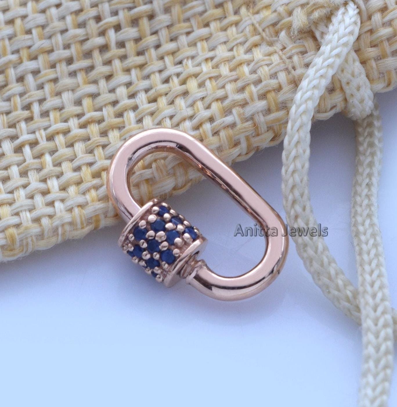 14K Gold Blue Sapphire Carabiner Lock: Handmade Jewelry Finding - Anitta Jewels | SKU: etsy_888360497 14K Gold Blue Sapphire Carabiner Lock: Handmade Jewelry Finding - Anitta Jewels | SKU: etsy_888360497