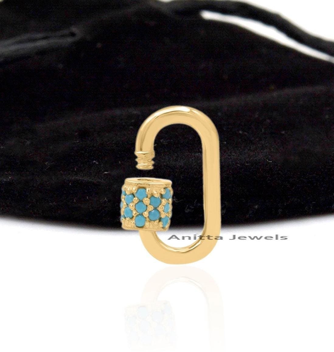 14K Gold Blue Sapphire Carabiner Lock: Handmade Jewelry Finding - View 4 - Anitta Jewels | SKU: etsy_888360497 14K Gold Blue Sapphire Carabiner Lock: Handmade Jewelry Finding - View 4 - Anitta Jewels | SKU: etsy_888360497