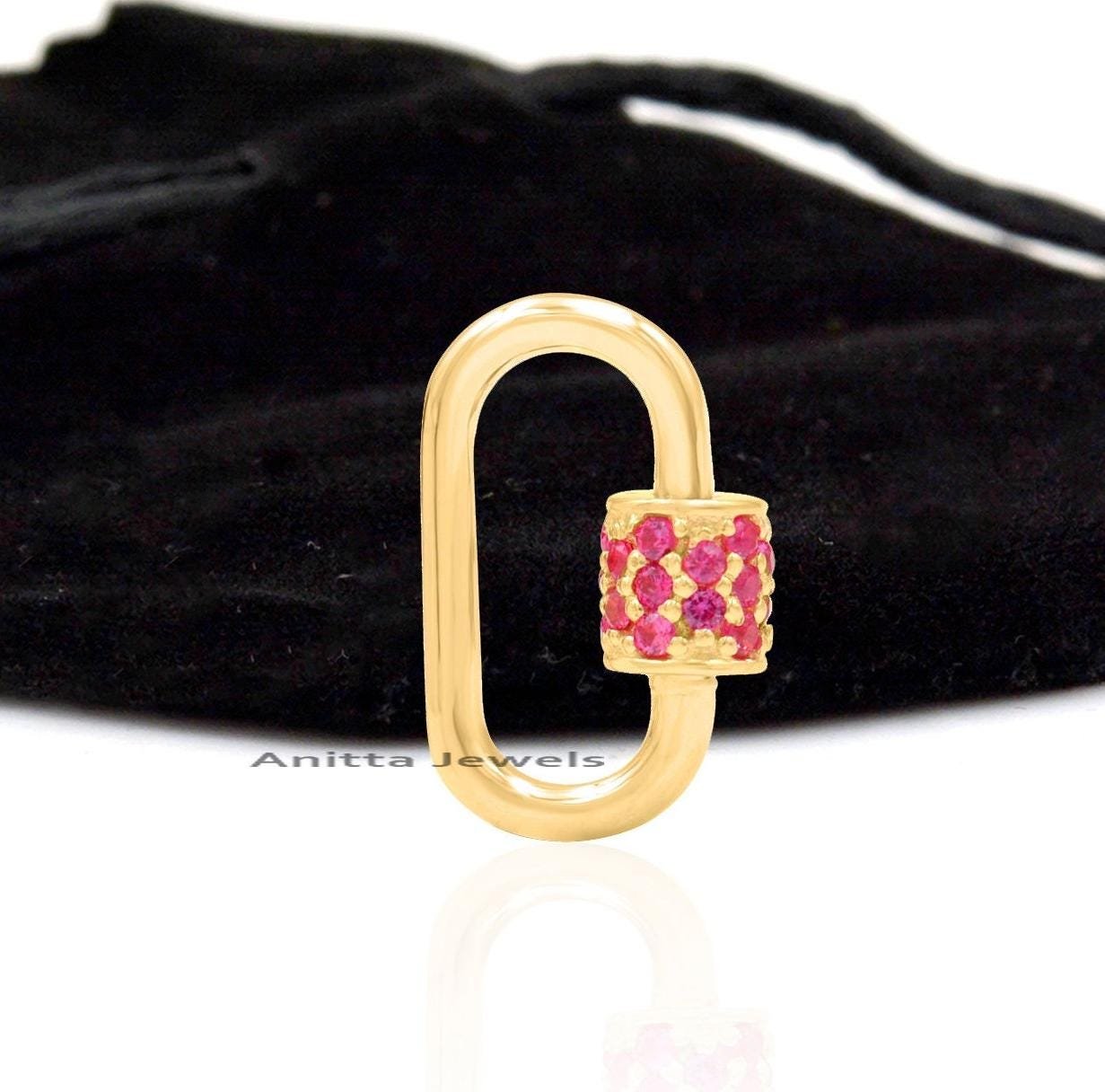 14K Gold Blue Sapphire Carabiner Lock: Handmade Jewelry Finding - View 6 - Anitta Jewels | SKU: etsy_888360497 14K Gold Blue Sapphire Carabiner Lock: Handmade Jewelry Finding - View 6 - Anitta Jewels | SKU: etsy_888360497