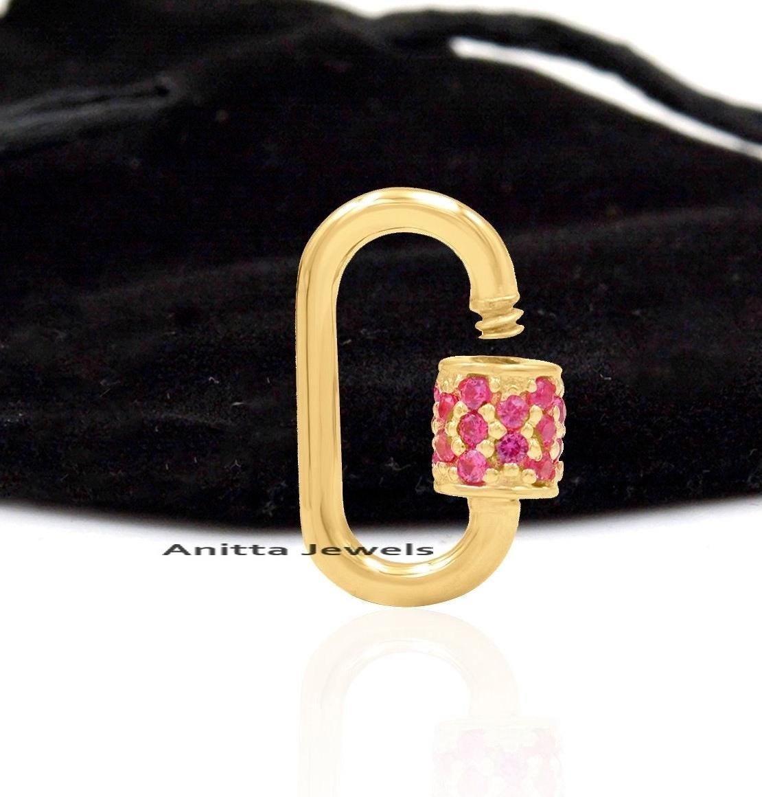 14K Gold Blue Sapphire Carabiner Lock: Handmade Jewelry Finding - View 7 - Anitta Jewels | SKU: etsy_888360497 14K Gold Blue Sapphire Carabiner Lock: Handmade Jewelry Finding - View 7 - Anitta Jewels | SKU: etsy_888360497