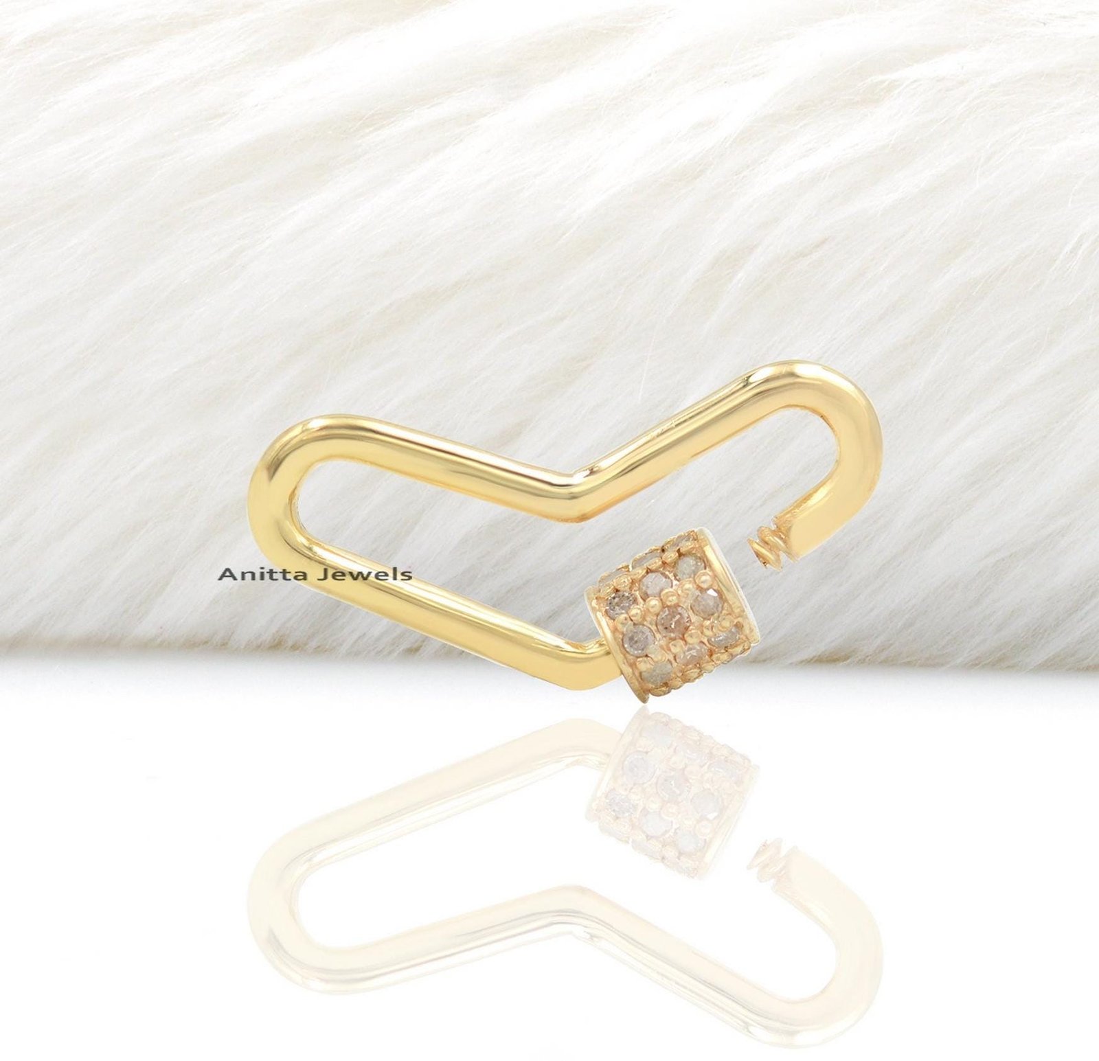 14K Gold Boomerang Carabiner Lock: Diamond Pave Pendant - Anitta Jewels | SKU: etsy_780096223 14K Gold Boomerang Carabiner Lock: Diamond Pave Pendant - Anitta Jewels | SKU: etsy_780096223
