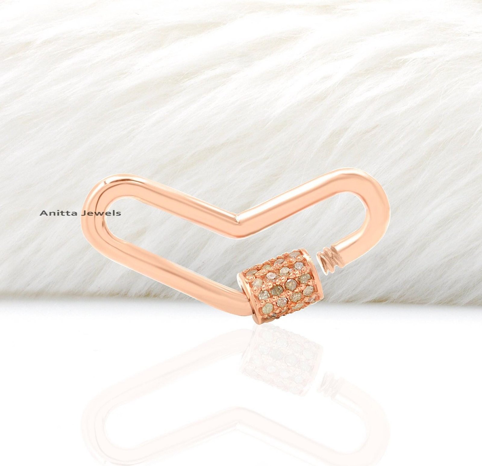 14K Gold Boomerang Carabiner Lock: Diamond Pave Pendant - View 2 - Anitta Jewels | SKU: etsy_780096223 14K Gold Boomerang Carabiner Lock: Diamond Pave Pendant - View 2 - Anitta Jewels | SKU: etsy_780096223