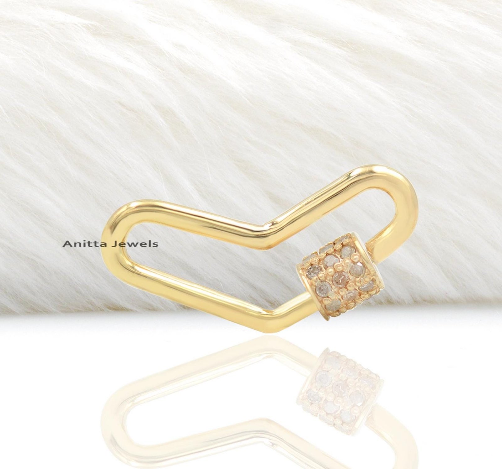 14K Gold Boomerang Carabiner Lock: Diamond Pave Pendant - View 3 - Anitta Jewels | SKU: etsy_780096223 14K Gold Boomerang Carabiner Lock: Diamond Pave Pendant - View 3 - Anitta Jewels | SKU: etsy_780096223