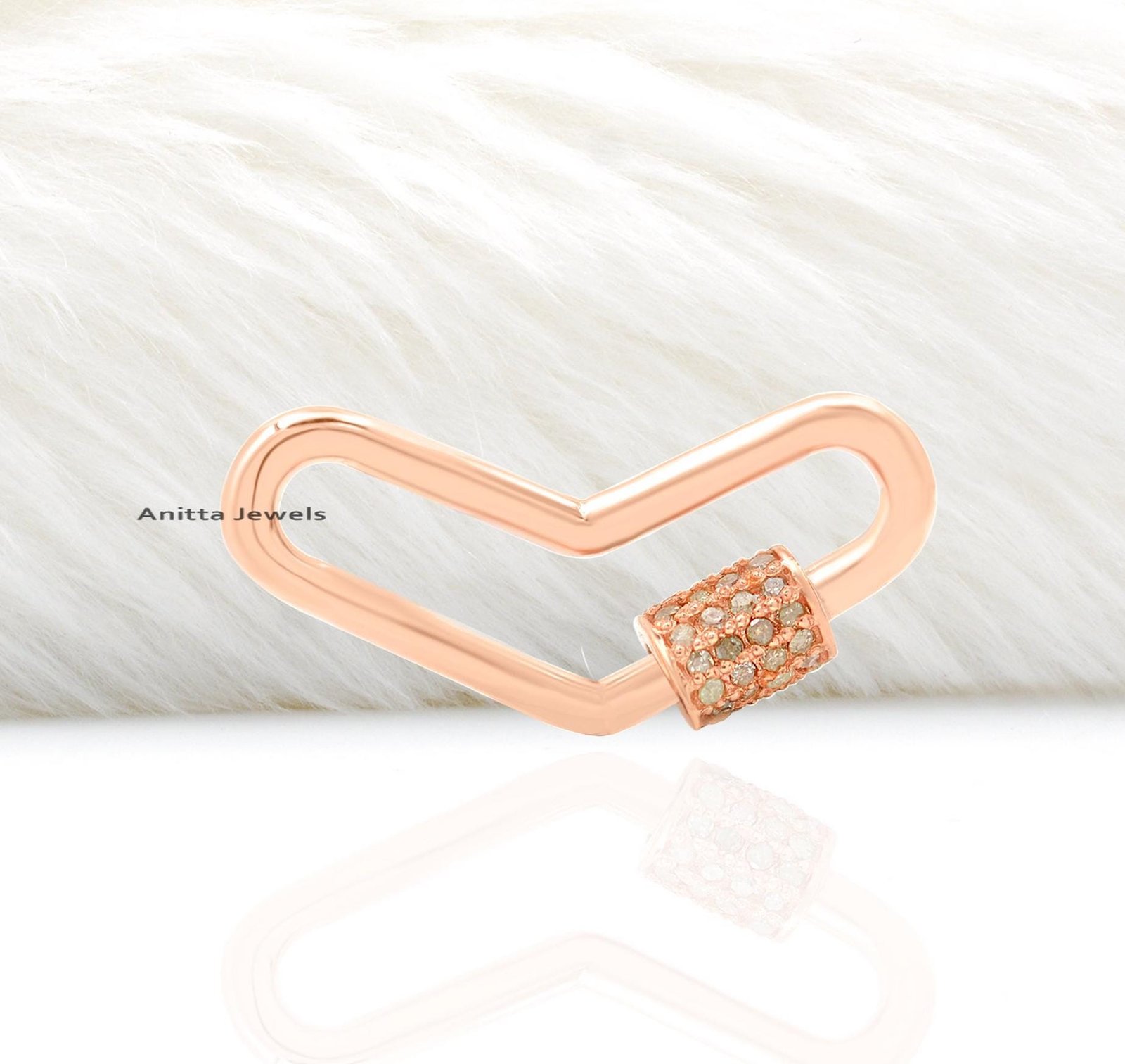 14K Gold Boomerang Carabiner Lock: Diamond Pave Pendant - View 4 - Anitta Jewels | SKU: etsy_780096223 14K Gold Boomerang Carabiner Lock: Diamond Pave Pendant - View 4 - Anitta Jewels | SKU: etsy_780096223
