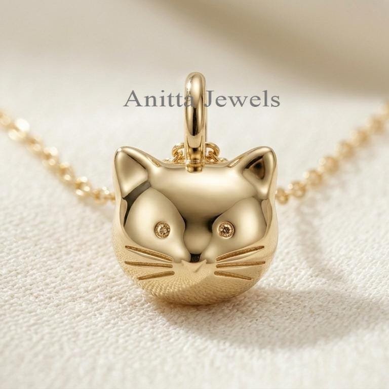 14K Gold Cat Face Pendant Necklace, 20mm Minimal Cat Charm, Cute Kitty Jewelry, Pet Lover Gift, Cat Mom Necklace, Animal Pend 14K Gold Cat Face Pendant Necklace, 20mm Minimal Cat Charm, Cute Kitty Jewelry, Pet Lover Gift, Cat Mom Necklace, Animal Pend