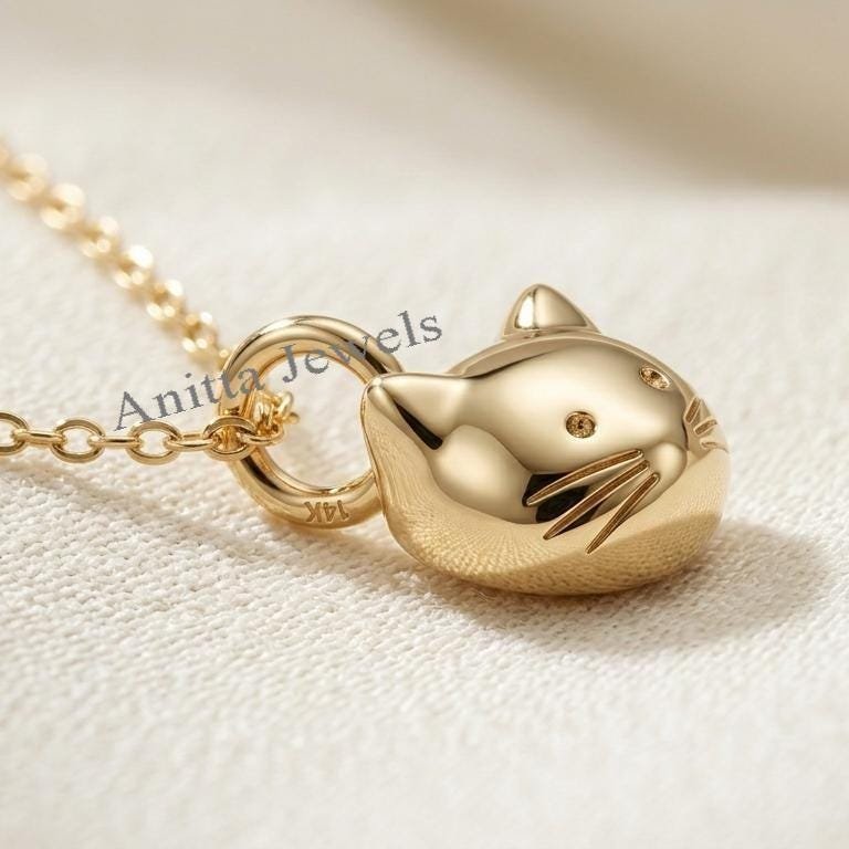 14K Gold Cat Face Pendant Necklace, 20mm Minimal Cat Charm, Cute Kitty Jewelry, Pet Lover Gift, Cat Mom Necklace, Animal Pend 14K Gold Cat Face Pendant Necklace, 20mm Minimal Cat Charm, Cute Kitty Jewelry, Pet Lover Gift, Cat Mom Necklace, Animal Pend