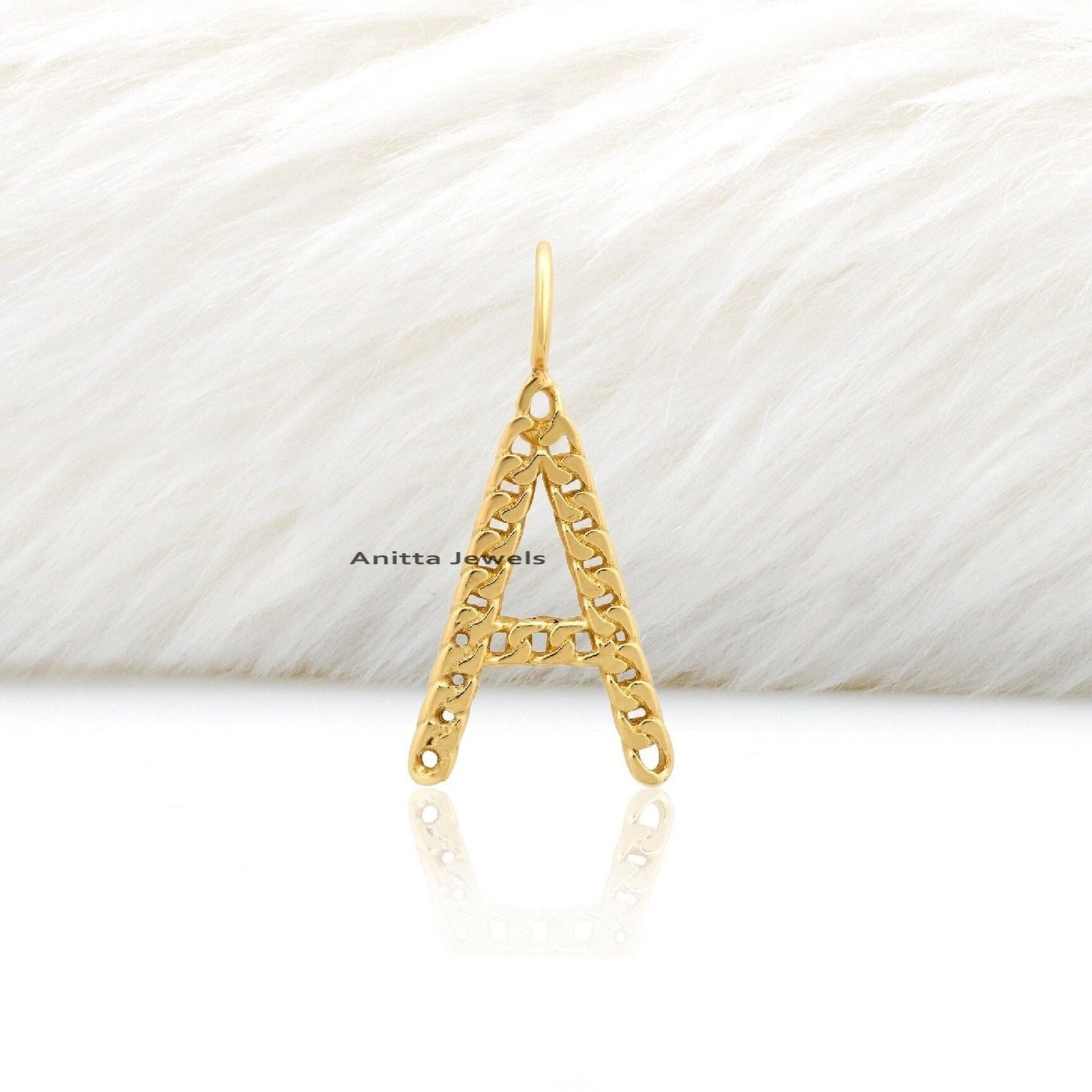 14K Gold Curb Chain Initial Pendant: Handmade Letter Charm - Anitta Jewels | SKU: etsy_1694929608 14K Gold Curb Chain Initial Pendant: Handmade Letter Charm - Anitta Jewels | SKU: etsy_1694929608