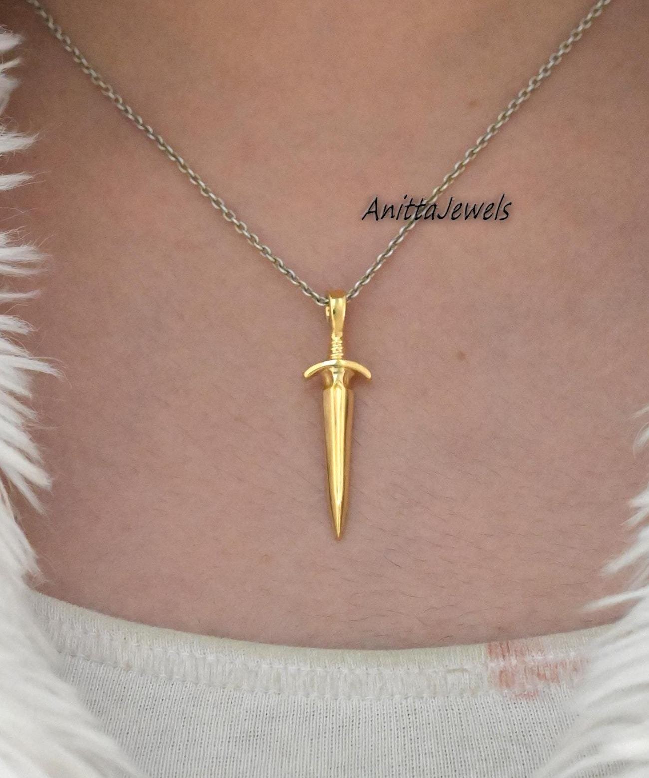 14k Gold Dagger Sword Pendant - View 2 - Anitta Jewels | SKU: etsy_1794384521 14k Gold Dagger Sword Pendant - View 2 - Anitta Jewels | SKU: etsy_1794384521