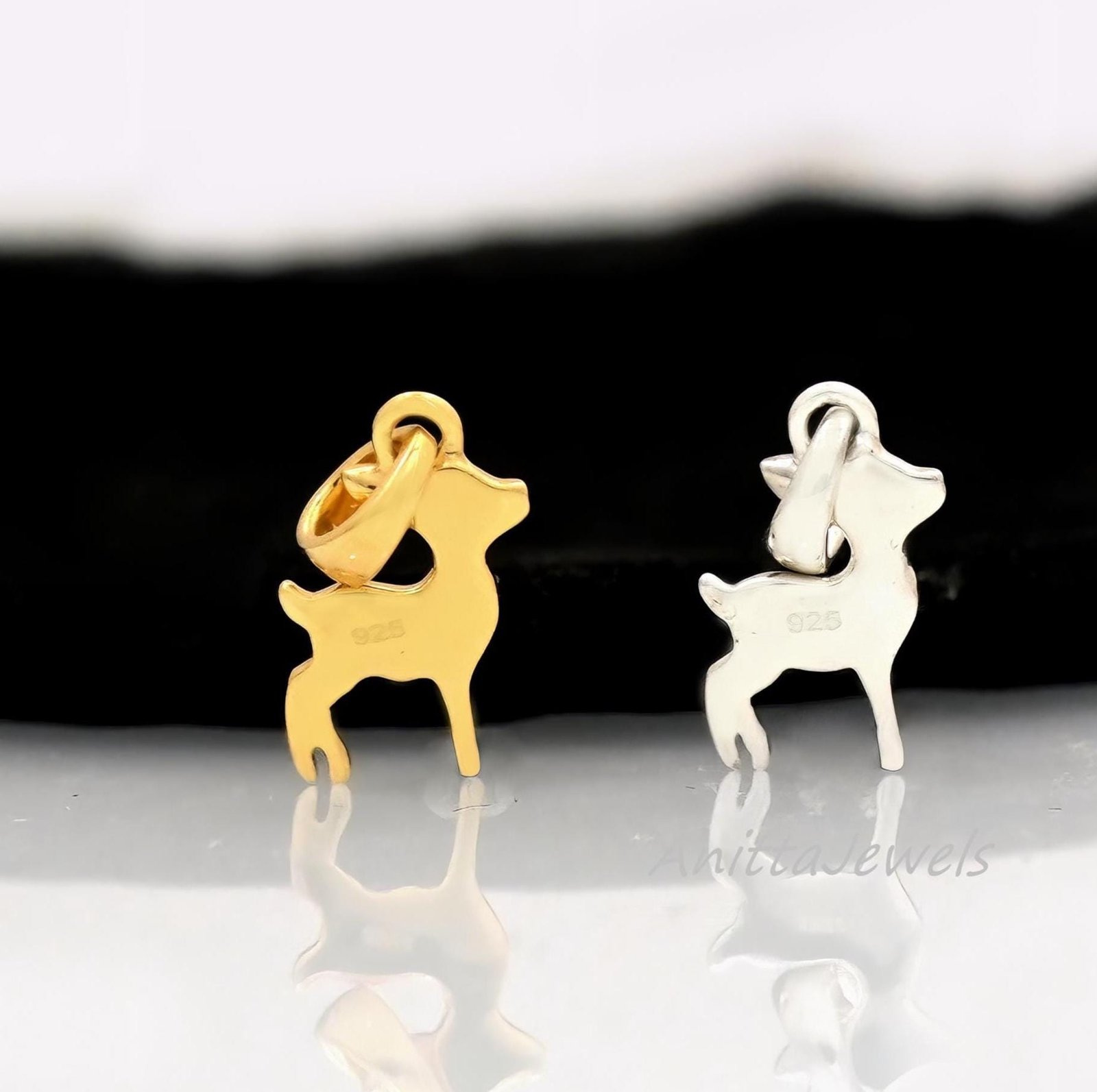 14k Gold Deer Pendant: Tiny Buck Animal Charm - View 2 - Anitta Jewels | SKU: etsy_1841171449 14k Gold Deer Pendant: Tiny Buck Animal Charm - View 2 - Anitta Jewels | SKU: etsy_1841171449