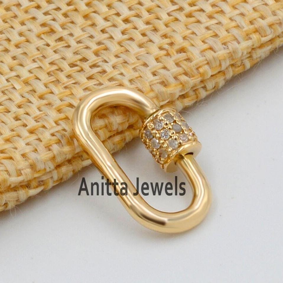 14K Gold Diamond Carabiner Lock: Handmade Charm Lock - Anitta Jewels | SKU: etsy_748299052 14K Gold Diamond Carabiner Lock: Handmade Charm Lock - Anitta Jewels | SKU: etsy_748299052