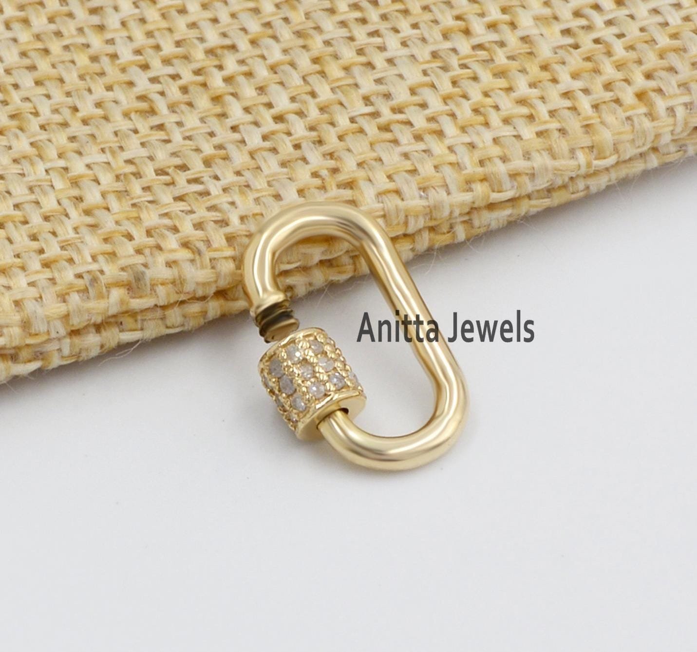 14K Gold Diamond Carabiner Lock: Handmade Charm Lock - View 2 - Anitta Jewels | SKU: etsy_748299052 14K Gold Diamond Carabiner Lock: Handmade Charm Lock - View 2 - Anitta Jewels | SKU: etsy_748299052