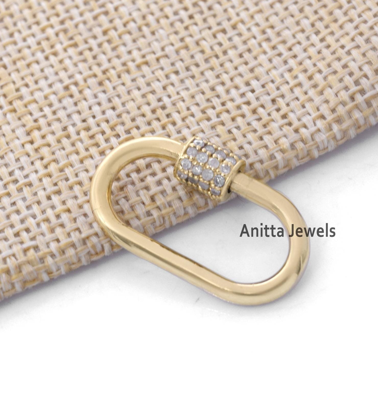 14K Gold Diamond Carabiner Lock: Handmade Charm Lock - View 3 - Anitta Jewels | SKU: etsy_748299052 14K Gold Diamond Carabiner Lock: Handmade Charm Lock - View 3 - Anitta Jewels | SKU: etsy_748299052