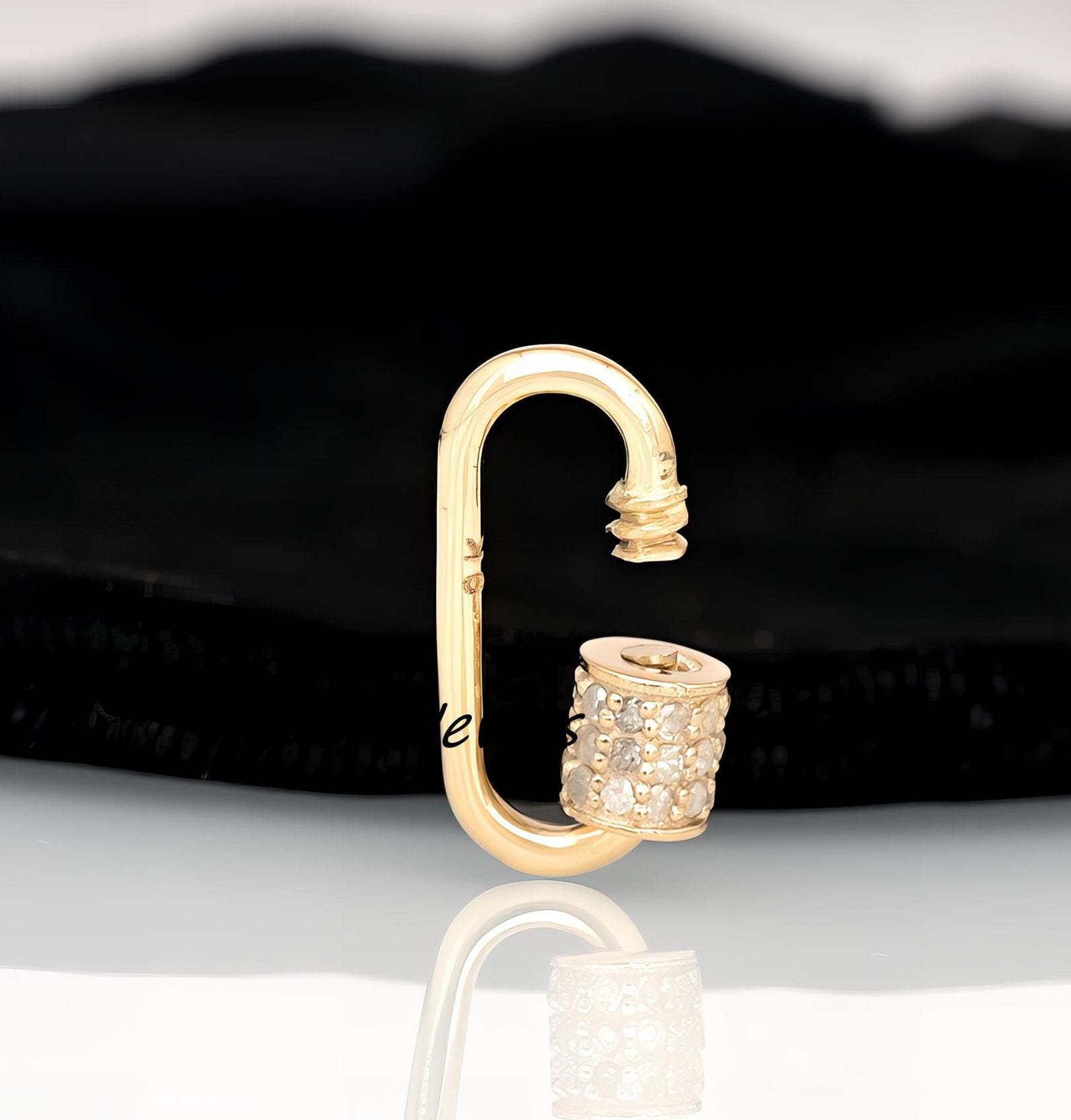 14K Gold Diamond Carabiner Lock: Handmade Charm Lock - View 7 - Anitta Jewels | SKU: etsy_748299052 14K Gold Diamond Carabiner Lock: Handmade Charm Lock - View 7 - Anitta Jewels | SKU: etsy_748299052