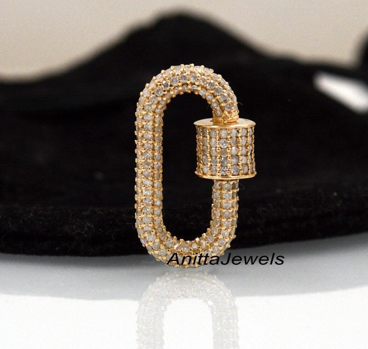 14K Gold Diamond Carabiner Lock Pendant, Handmade - View 4 - Anitta Jewels | SKU: etsy_1131189911 14K Gold Diamond Carabiner Lock Pendant, Handmade - View 4 - Anitta Jewels | SKU: etsy_1131189911