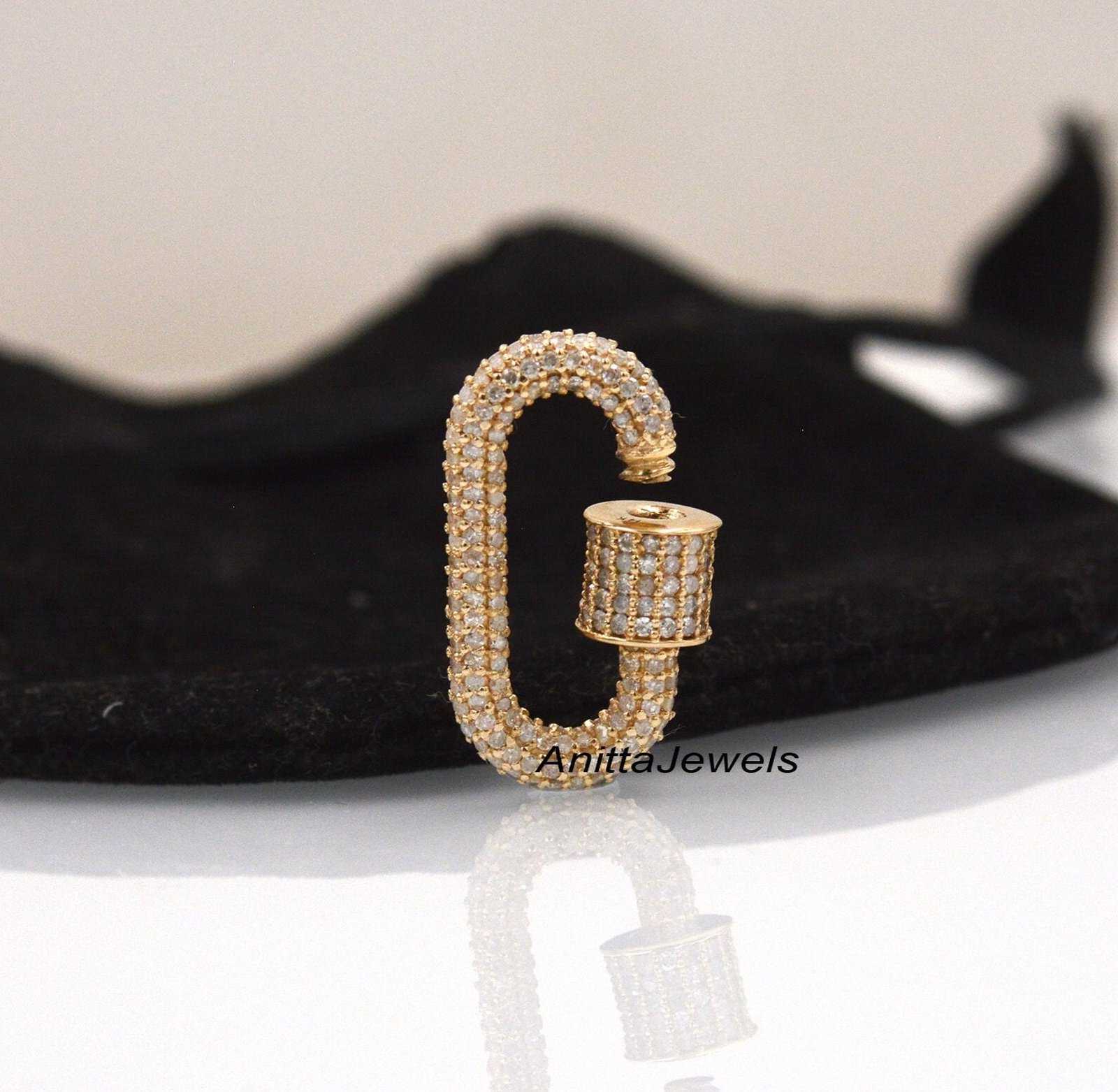 14K Gold Diamond Carabiner Lock Pendant, Handmade - View 5 - Anitta Jewels | SKU: etsy_1131189911 14K Gold Diamond Carabiner Lock Pendant, Handmade - View 5 - Anitta Jewels | SKU: etsy_1131189911