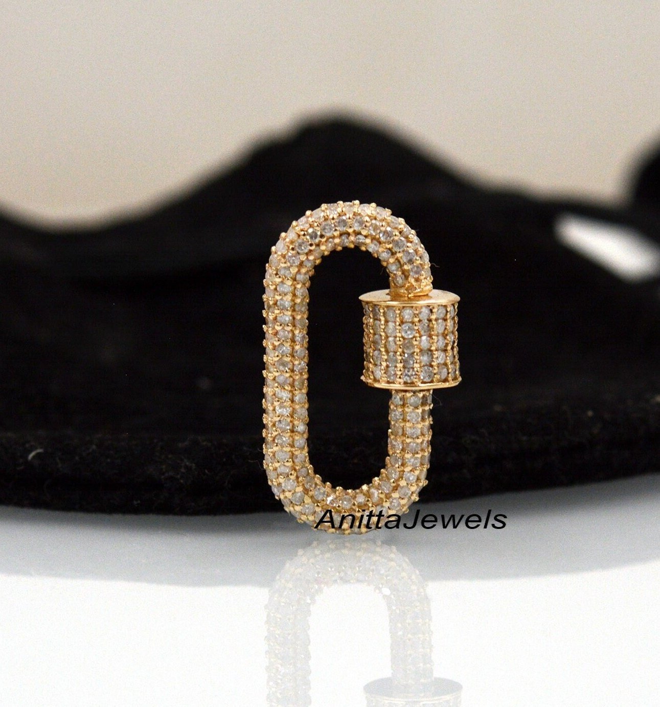 14K Gold Diamond Carabiner Lock Pendant: Handmade Oval Charm - Anitta Jewels | SKU: etsy_1066095227 14K Gold Diamond Carabiner Lock Pendant: Handmade Oval Charm - Anitta Jewels | SKU: etsy_1066095227