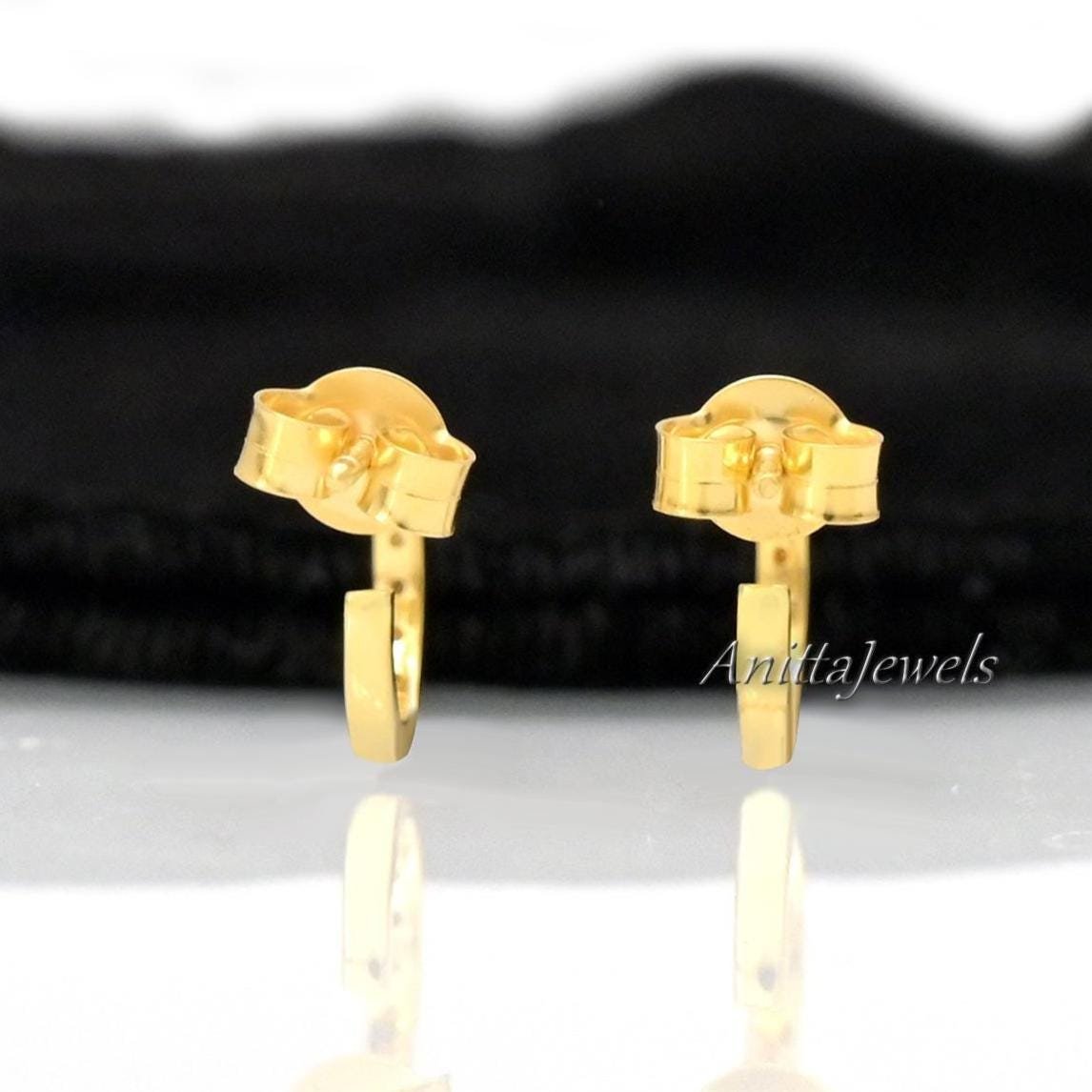 14K Gold Diamond Half Hoop Earrings: Huggie Style - View 4 - Anitta Jewels | SKU: etsy_1118700860 14K Gold Diamond Half Hoop Earrings: Huggie Style - View 4 - Anitta Jewels | SKU: etsy_1118700860