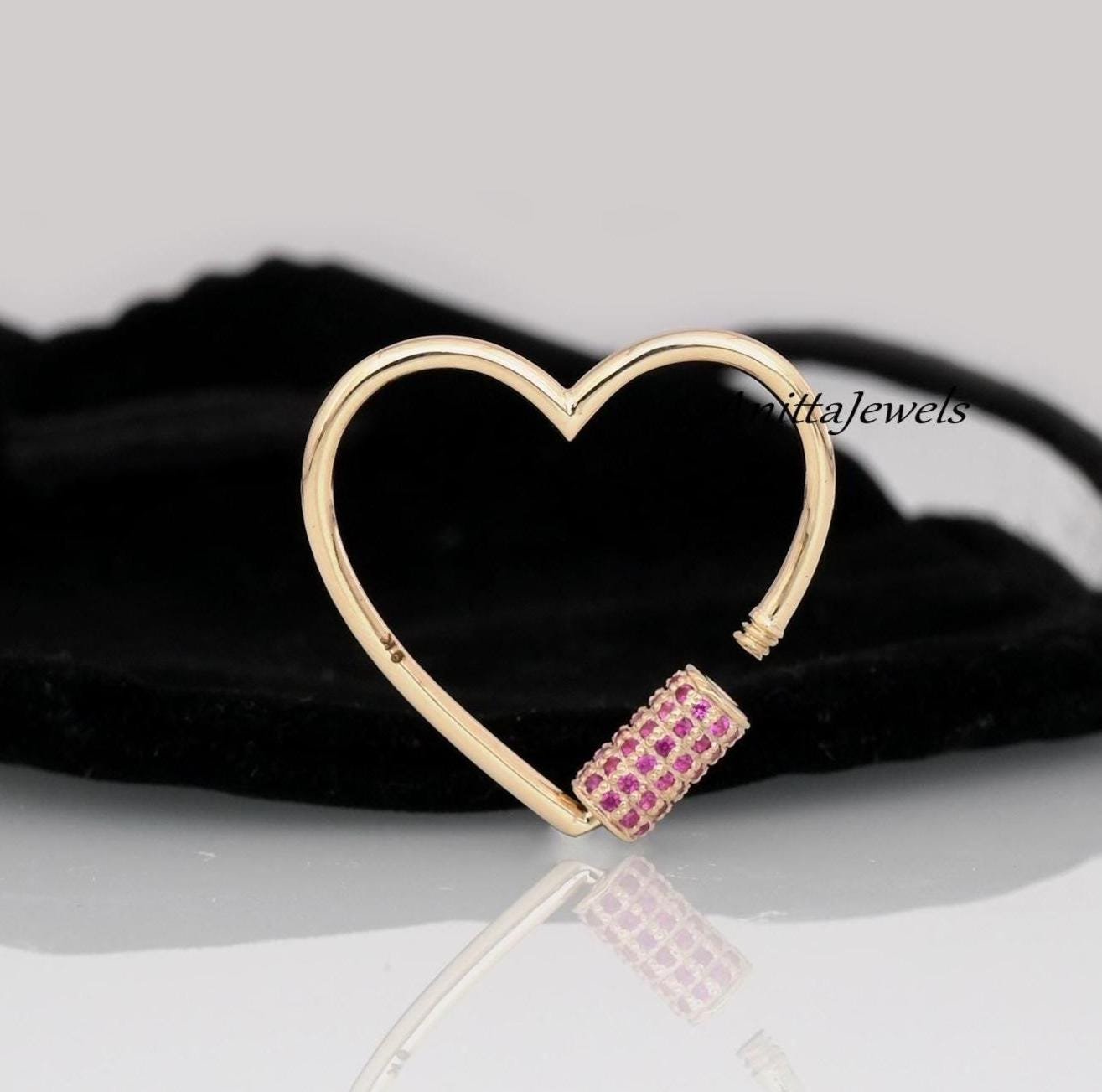 14k Gold Diamond Heart Carabiner Lock Charm, Handmade Jewelry - Anitta Jewels | SKU: etsy_1035408428 14k Gold Diamond Heart Carabiner Lock Charm, Handmade Jewelry - Anitta Jewels | SKU: etsy_1035408428