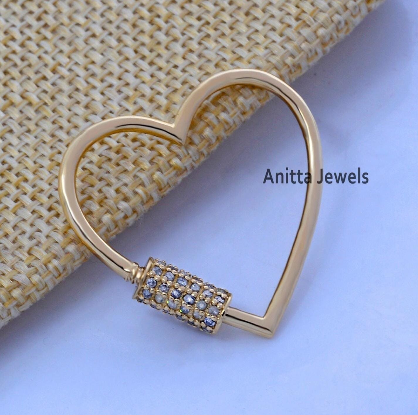 14k Gold Diamond Heart Carabiner Lock Charm, Handmade Jewelry - View 3 - Anitta Jewels | SKU: etsy_1035408428 14k Gold Diamond Heart Carabiner Lock Charm, Handmade Jewelry - View 3 - Anitta Jewels | SKU: etsy_1035408428