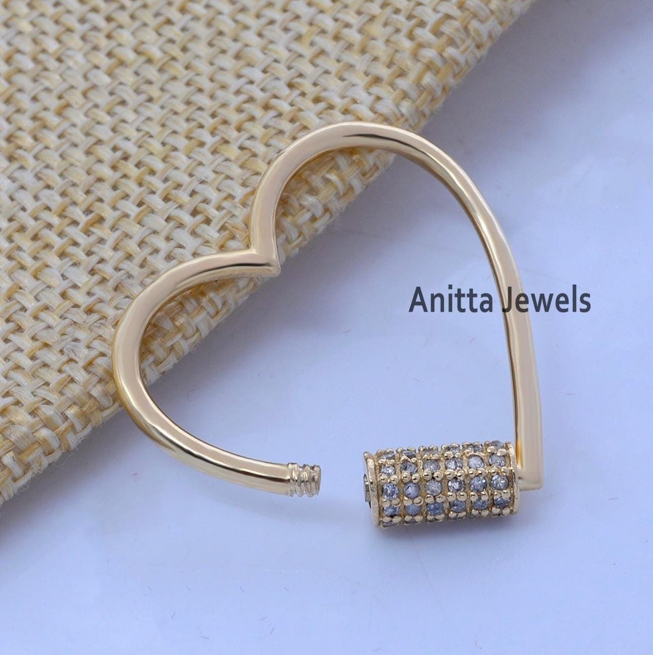 14k Gold Diamond Heart Carabiner Lock Charm, Handmade Jewelry - View 4 - Anitta Jewels | SKU: etsy_1035408428 14k Gold Diamond Heart Carabiner Lock Charm, Handmade Jewelry - View 4 - Anitta Jewels | SKU: etsy_1035408428