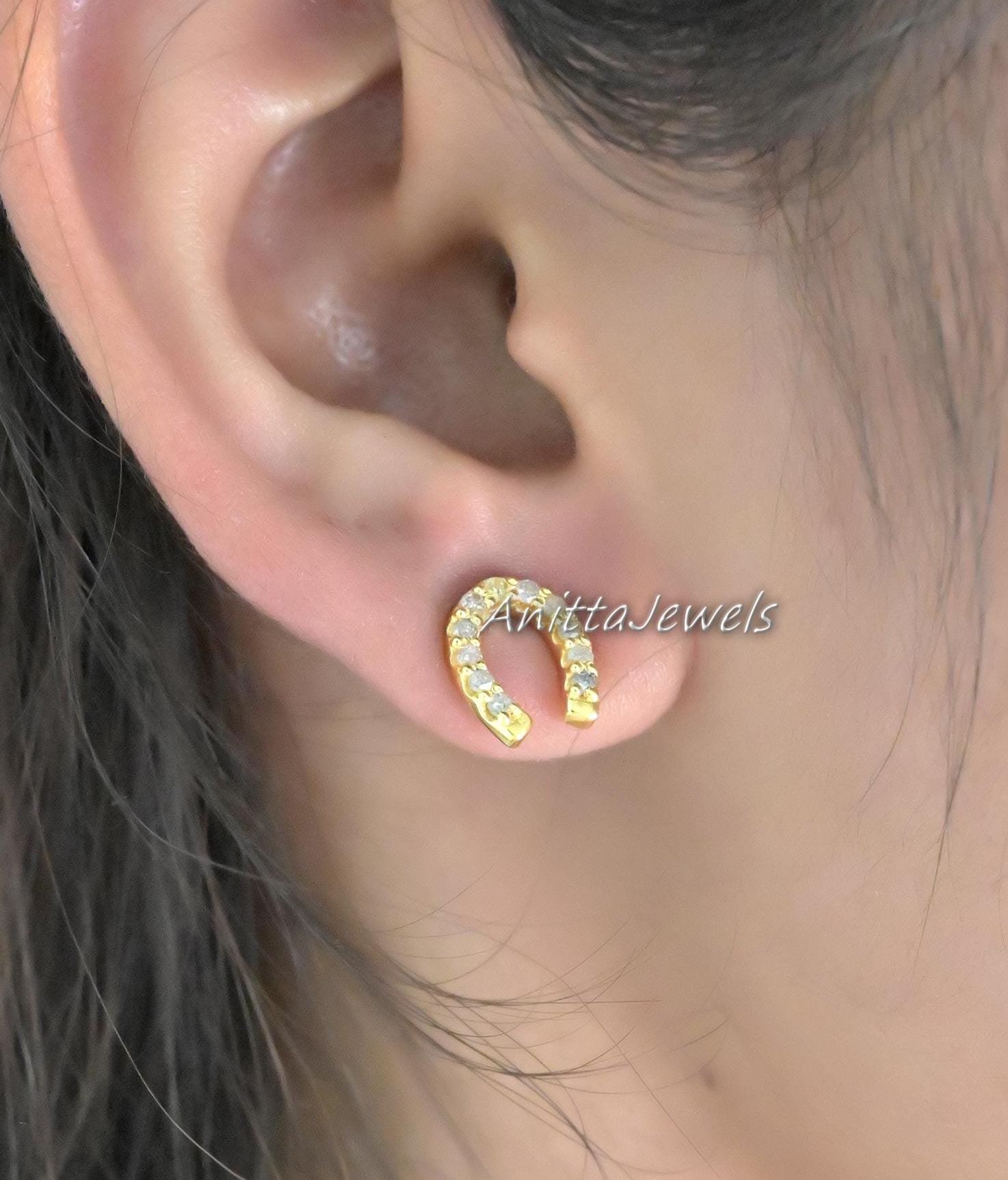 14K Gold Diamond Horseshoe Stud Earrings: Lucky Charm Jewelry - Anitta Jewels | SKU: etsy_1709152679 14K Gold Diamond Horseshoe Stud Earrings: Lucky Charm Jewelry - Anitta Jewels | SKU: etsy_1709152679