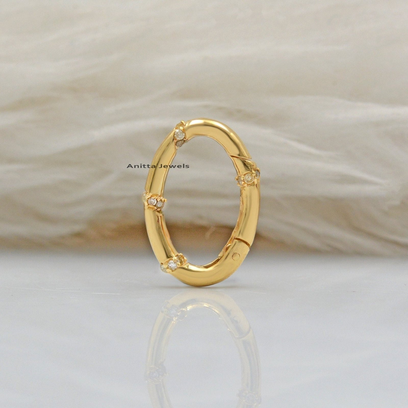 14K Gold Diamond Oval Enhancer Lock: Handmade Gemstone Holder - View 2 - Anitta Jewels | SKU: etsy_1709102845 14K Gold Diamond Oval Enhancer Lock: Handmade Gemstone Holder - View 2 - Anitta Jewels | SKU: etsy_1709102845