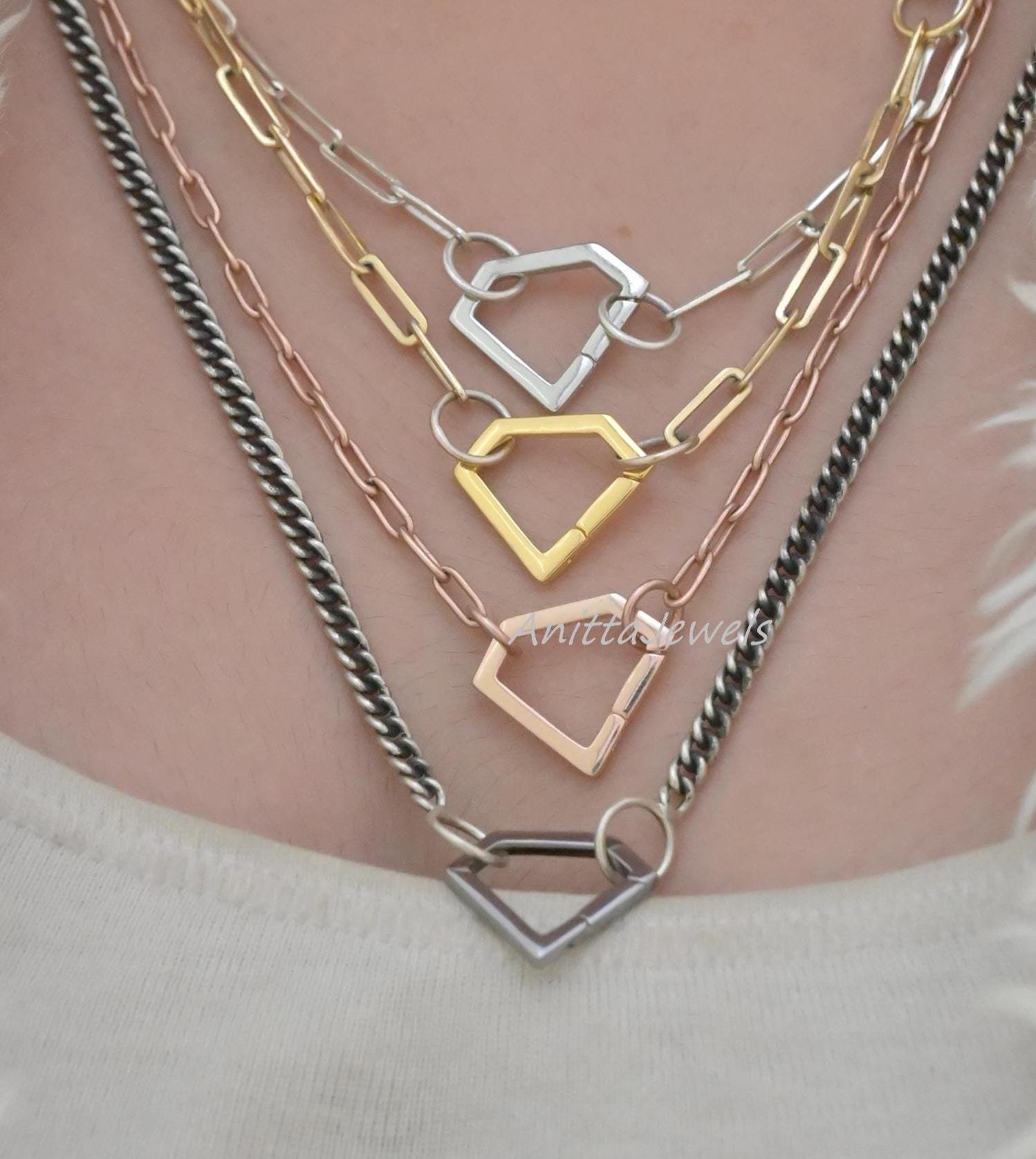 14K Gold Diamond Shape Charm Holder: Openable Connector, Handmade Enhancer - View 2 - Anitta Jewels | SKU: etsy_1454912961 14K Gold Diamond Shape Charm Holder: Openable Connector, Handmade Enhancer - View 2 - Anitta Jewels | SKU: etsy_1454912961