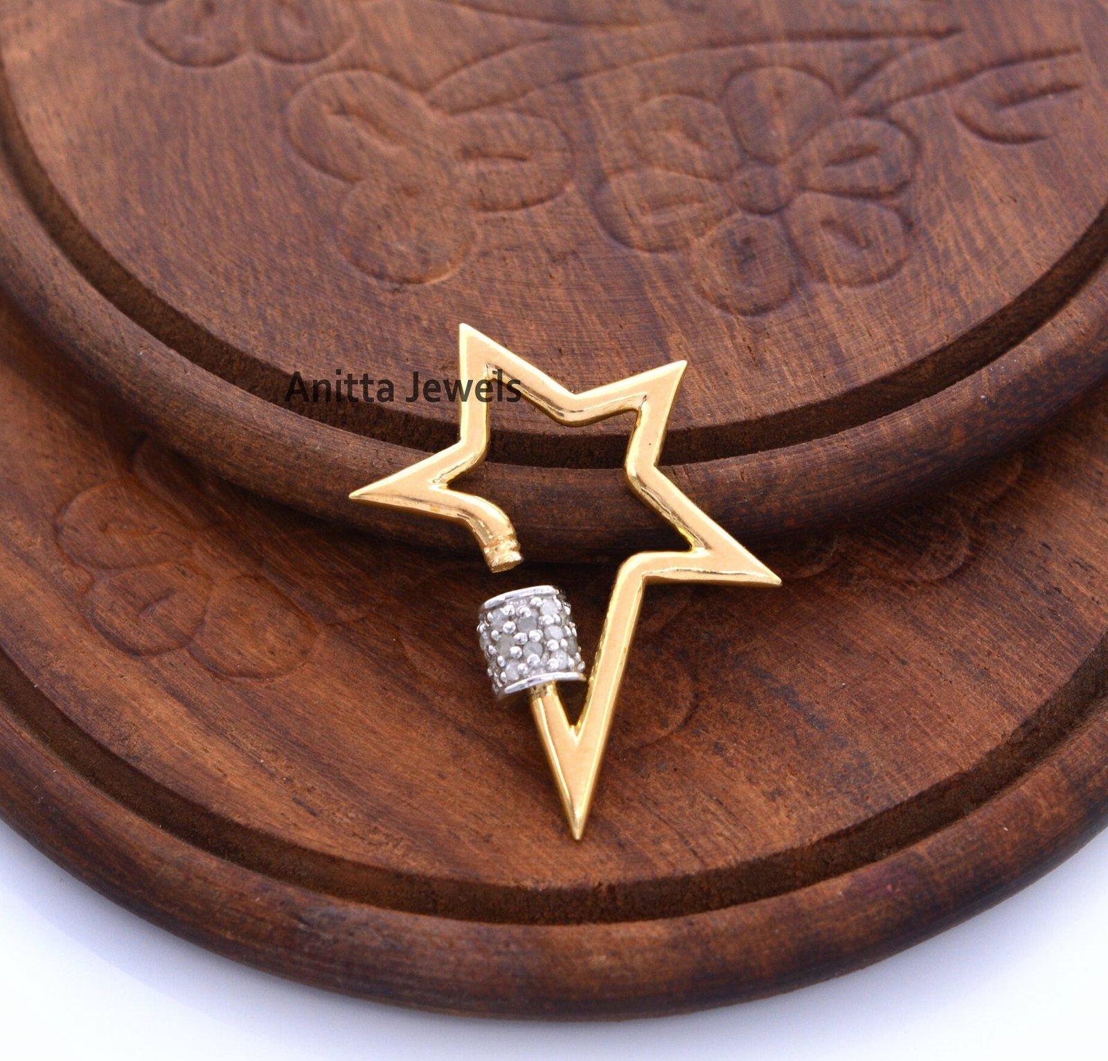 14K Gold Diamond Star Carabiner Lock: Handmade Charm Clasp (30x24 MM) - Anitta Jewels | SKU: etsy_1067713599 14K Gold Diamond Star Carabiner Lock: Handmade Charm Clasp (30x24 MM) - Anitta Jewels | SKU: etsy_1067713599