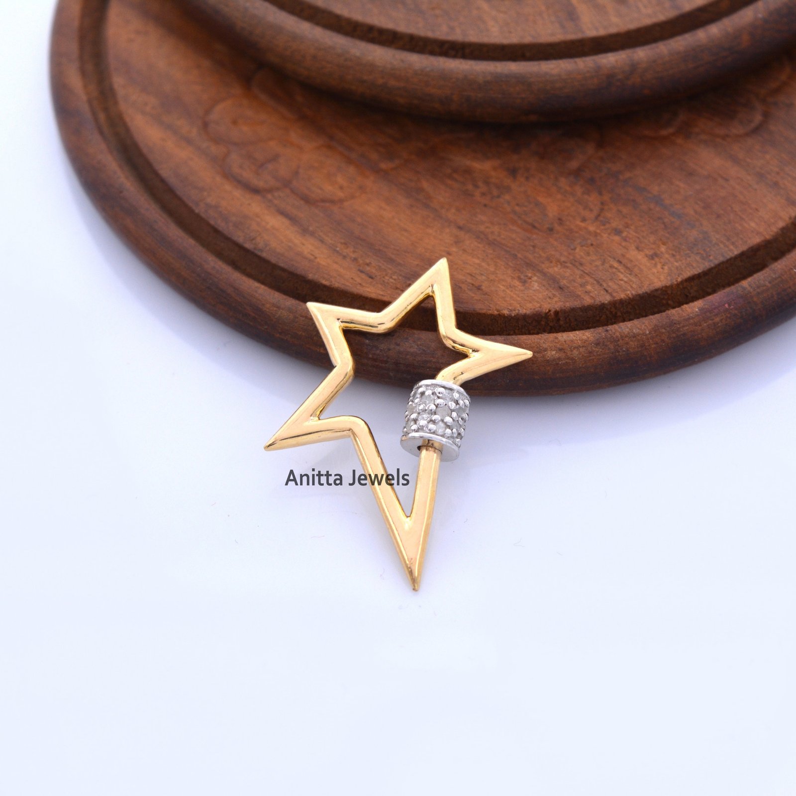 14K Gold Diamond Star Carabiner Lock: Handmade Charm Clasp (30x24 MM) - View 2 - Anitta Jewels | SKU: etsy_1067713599 14K Gold Diamond Star Carabiner Lock: Handmade Charm Clasp (30x24 MM) - View 2 - Anitta Jewels | SKU: etsy_1067713599
