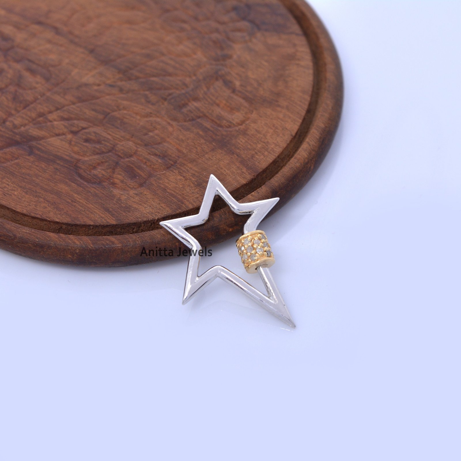 14K Gold Diamond Star Carabiner Lock: Handmade Charm Clasp (30x24 MM) - View 3 - Anitta Jewels | SKU: etsy_1067713599 14K Gold Diamond Star Carabiner Lock: Handmade Charm Clasp (30x24 MM) - View 3 - Anitta Jewels | SKU: etsy_1067713599
