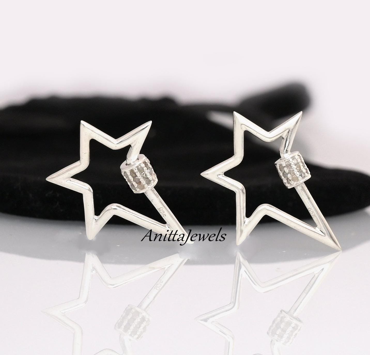 14K Gold Diamond Star Carabiner Lock: Handmade Charm Clasp (30x24 MM) - View 4 - Anitta Jewels | SKU: etsy_1067713599 14K Gold Diamond Star Carabiner Lock: Handmade Charm Clasp (30x24 MM) - View 4 - Anitta Jewels | SKU: etsy_1067713599