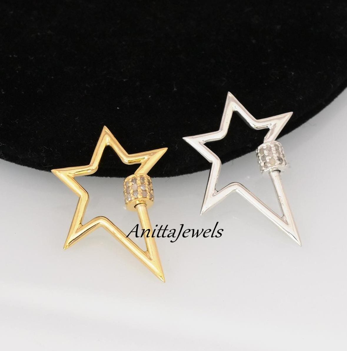 14K Gold Diamond Star Carabiner Lock: Handmade Charm Clasp (30x24 MM) - View 6 - Anitta Jewels | SKU: etsy_1067713599 14K Gold Diamond Star Carabiner Lock: Handmade Charm Clasp (30x24 MM) - View 6 - Anitta Jewels | SKU: etsy_1067713599