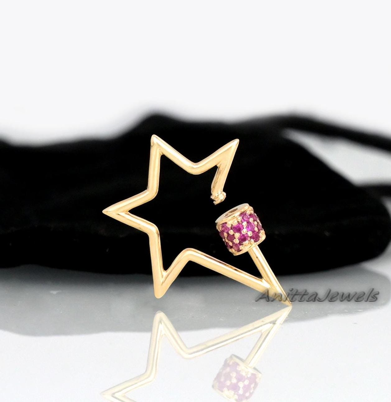 14K Gold Diamond Star Carabiner Lock: Handmade Charm Clasp (30x24 MM) - View 7 - Anitta Jewels | SKU: etsy_1067713599 14K Gold Diamond Star Carabiner Lock: Handmade Charm Clasp (30x24 MM) - View 7 - Anitta Jewels | SKU: etsy_1067713599