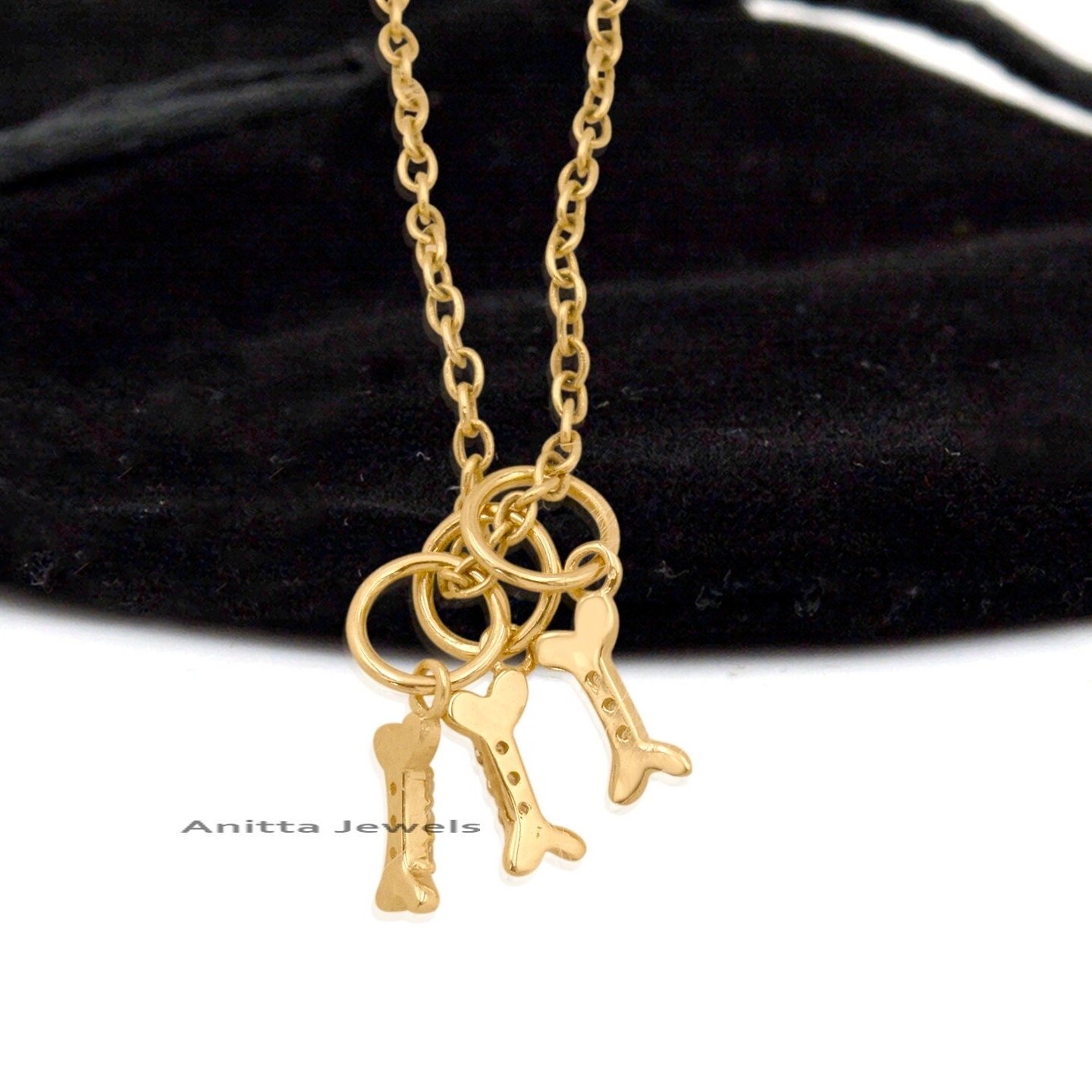 14K Gold Dog Bone Pendant: Handmade Gemstone Charm - View 3 - Anitta Jewels | SKU: etsy_1695655468 14K Gold Dog Bone Pendant: Handmade Gemstone Charm - View 3 - Anitta Jewels | SKU: etsy_1695655468