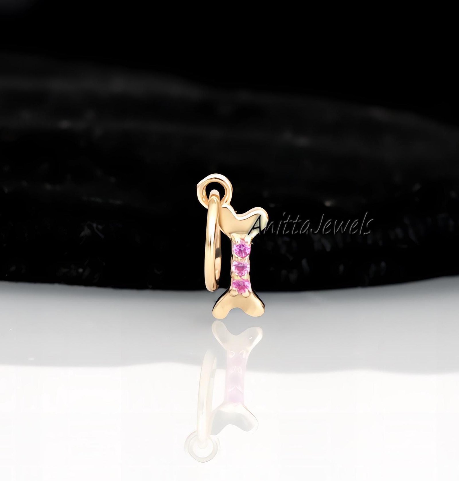14K Gold Dog Bone Pendant: Handmade Gemstone Charm - View 4 - Anitta Jewels | SKU: etsy_1695655468 14K Gold Dog Bone Pendant: Handmade Gemstone Charm - View 4 - Anitta Jewels | SKU: etsy_1695655468