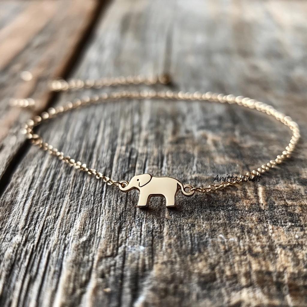 14K Gold Elephant Charm Bracelet: Sterling Silver Rolo Chain - Anitta Jewels | SKU: etsy_1781200096 14K Gold Elephant Charm Bracelet: Sterling Silver Rolo Chain - Anitta Jewels | SKU: etsy_1781200096