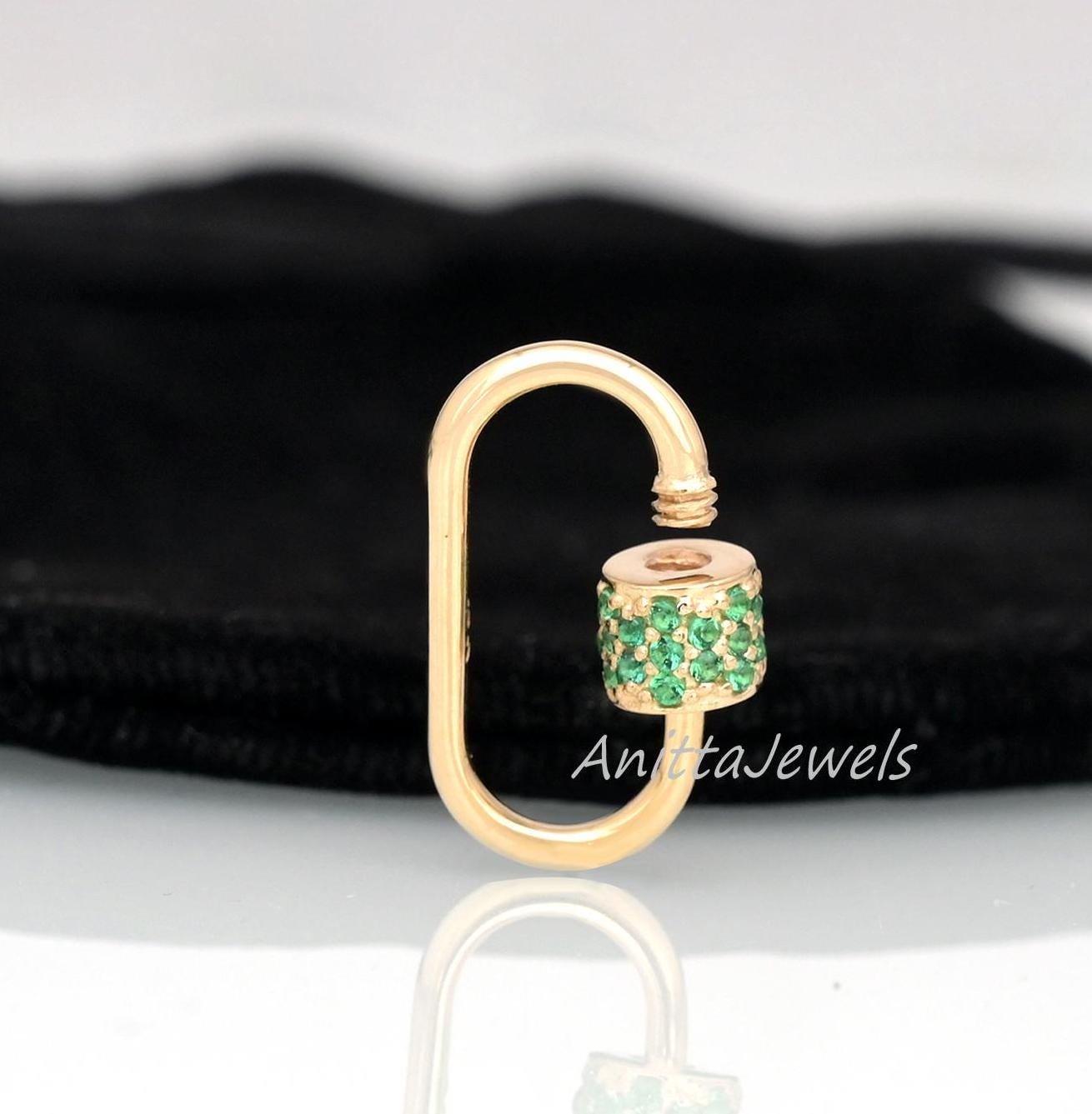14K Gold Emerald Carabiner Lock: Handmade Charm Pendant (20x12 MM) - Anitta Jewels | SKU: etsy_983965105 14K Gold Emerald Carabiner Lock: Handmade Charm Pendant (20x12 MM) - Anitta Jewels | SKU: etsy_983965105