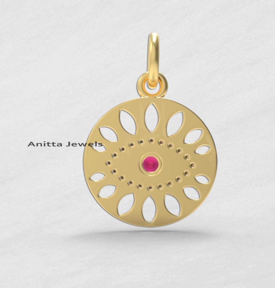 14K Gold Evil Eye Pendant: Ruby & Diamond Disc Charm - View 4 - Anitta Jewels | SKU: etsy_1695656858 14K Gold Evil Eye Pendant: Ruby & Diamond Disc Charm - View 4 - Anitta Jewels | SKU: etsy_1695656858