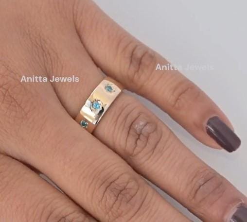 14k Gold Gemstone Cigar Band Ring, Stackable Thump Ring - View 2 - Anitta Jewels | SKU: etsy_1692224632 14k Gold Gemstone Cigar Band Ring, Stackable Thump Ring - View 2 - Anitta Jewels | SKU: etsy_1692224632