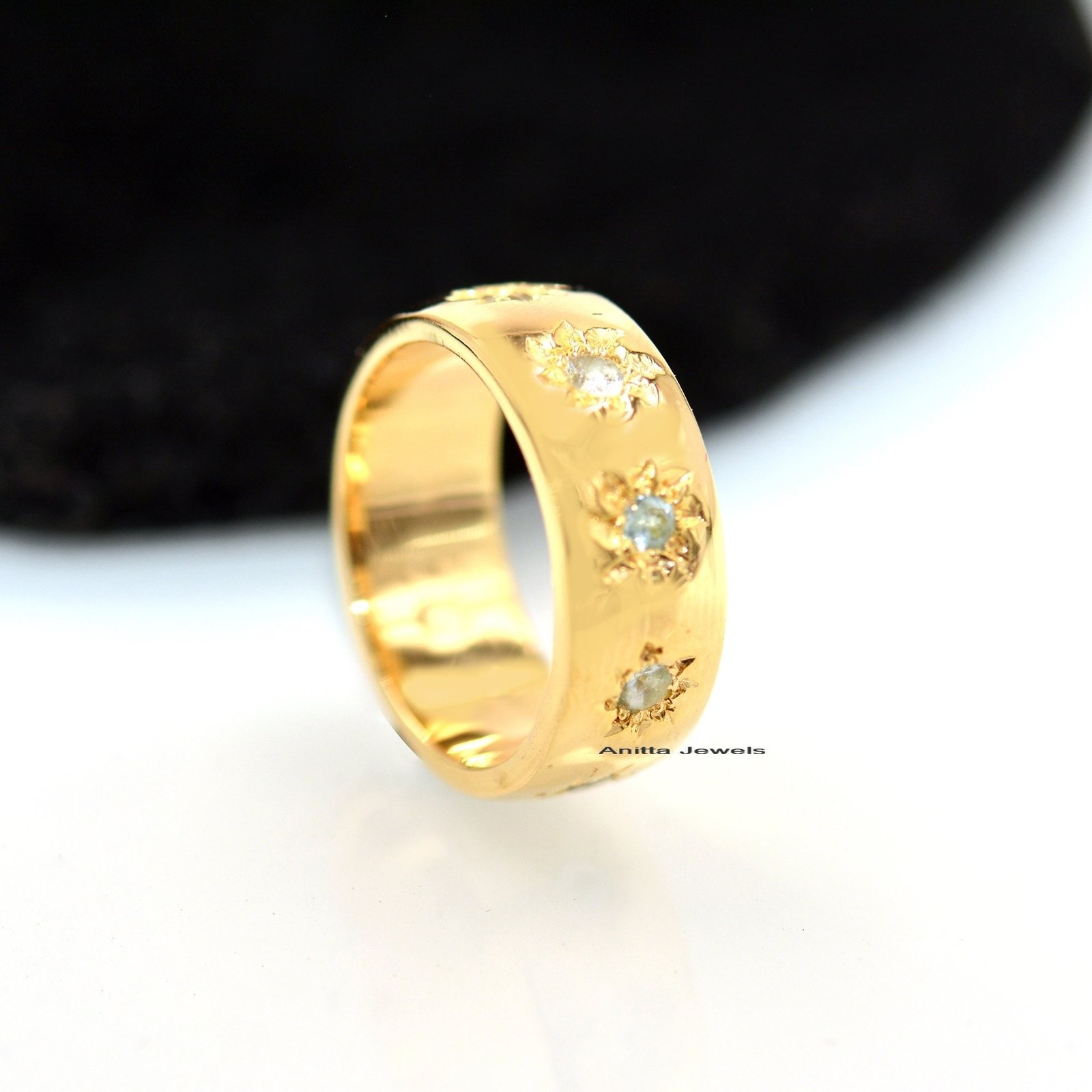 14k Gold Gemstone Cigar Band Ring, Stackable Thump Ring - View 5 - Anitta Jewels | SKU: etsy_1692224632 14k Gold Gemstone Cigar Band Ring, Stackable Thump Ring - View 5 - Anitta Jewels | SKU: etsy_1692224632