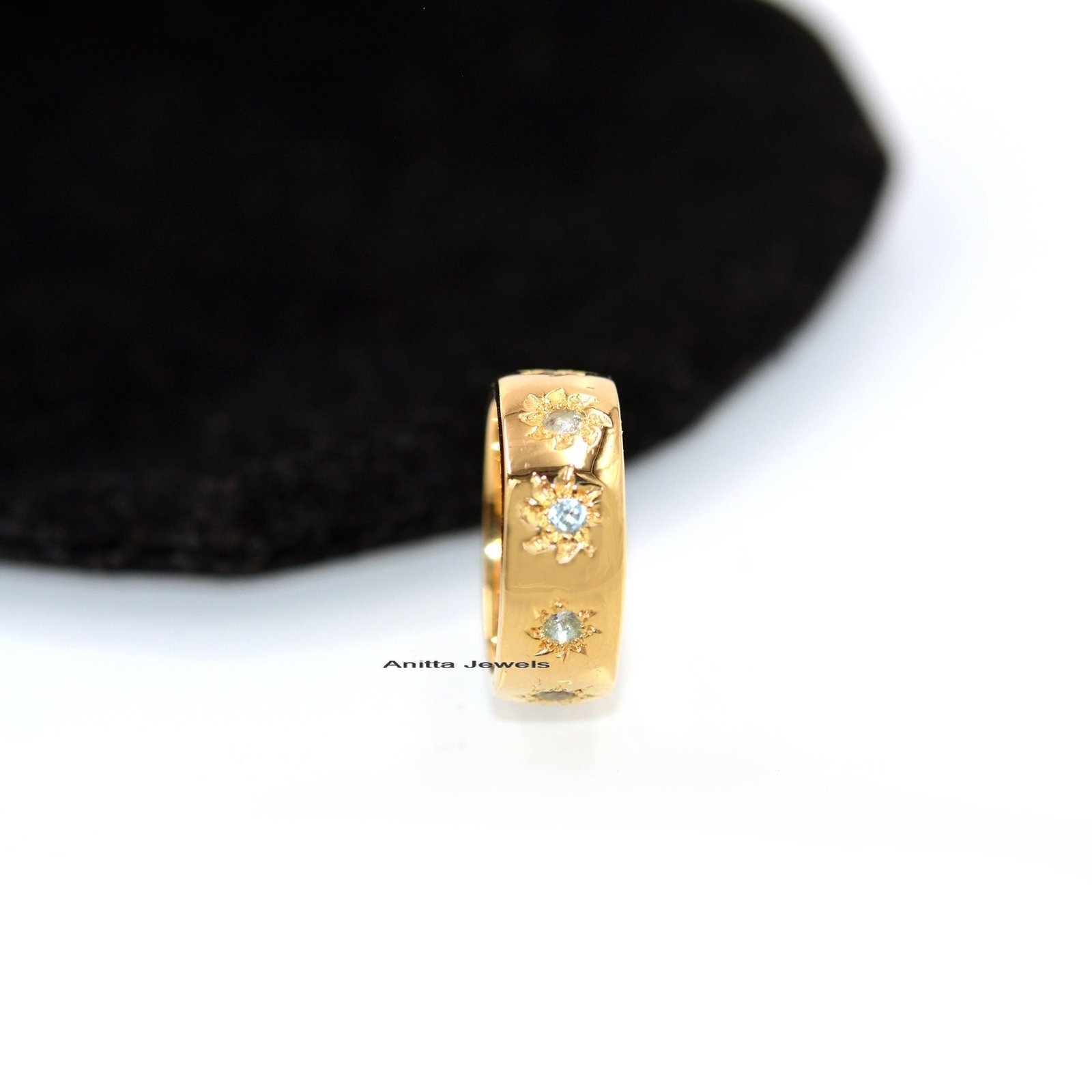 14k Gold Gemstone Cigar Band Ring, Stackable Thump Ring - View 6 - Anitta Jewels | SKU: etsy_1692224632 14k Gold Gemstone Cigar Band Ring, Stackable Thump Ring - View 6 - Anitta Jewels | SKU: etsy_1692224632