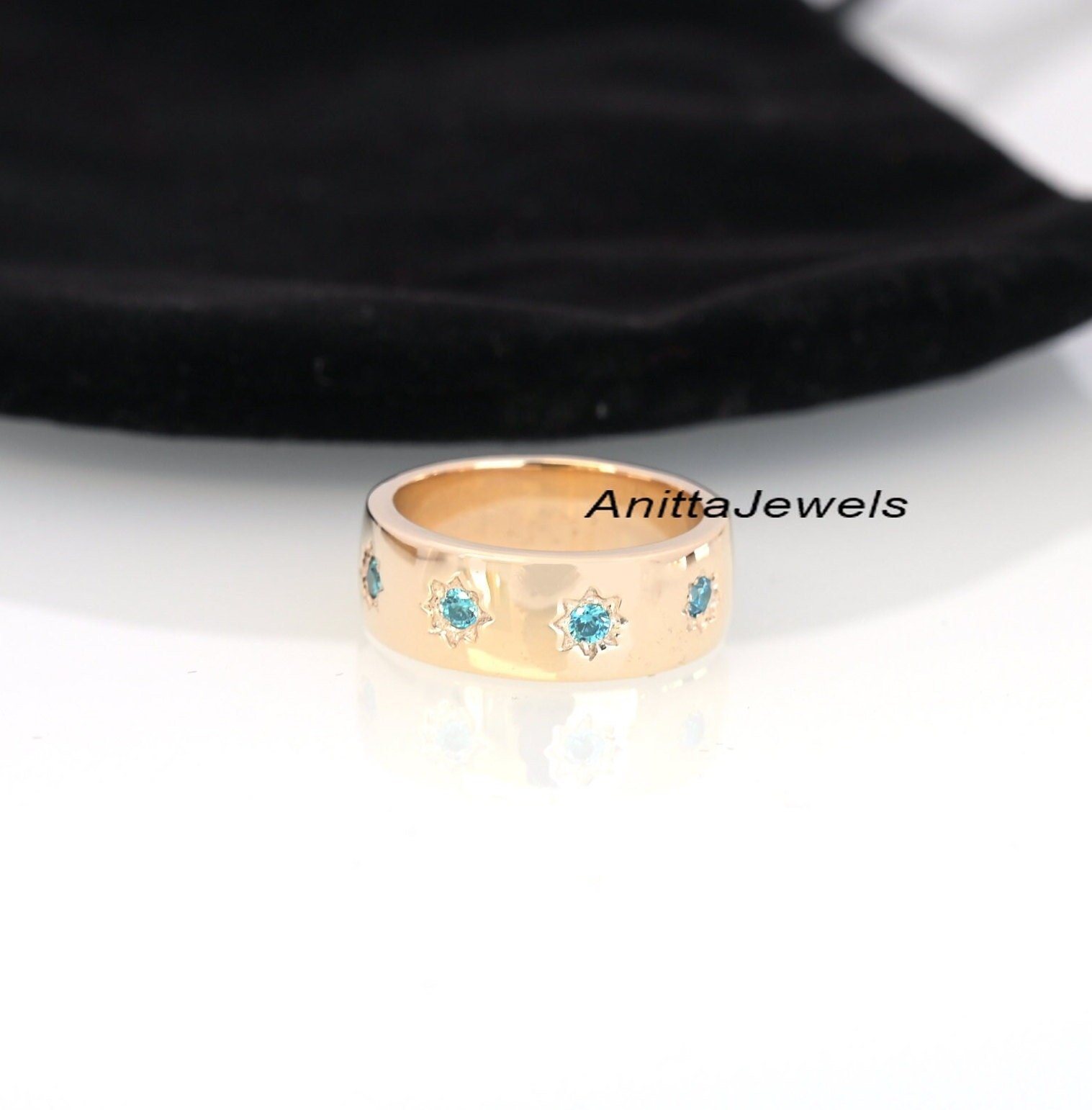 14k Gold Gemstone Cigar Band Ring, Stackable Thump Ring - View 7 - Anitta Jewels | SKU: etsy_1692224632 14k Gold Gemstone Cigar Band Ring, Stackable Thump Ring - View 7 - Anitta Jewels | SKU: etsy_1692224632