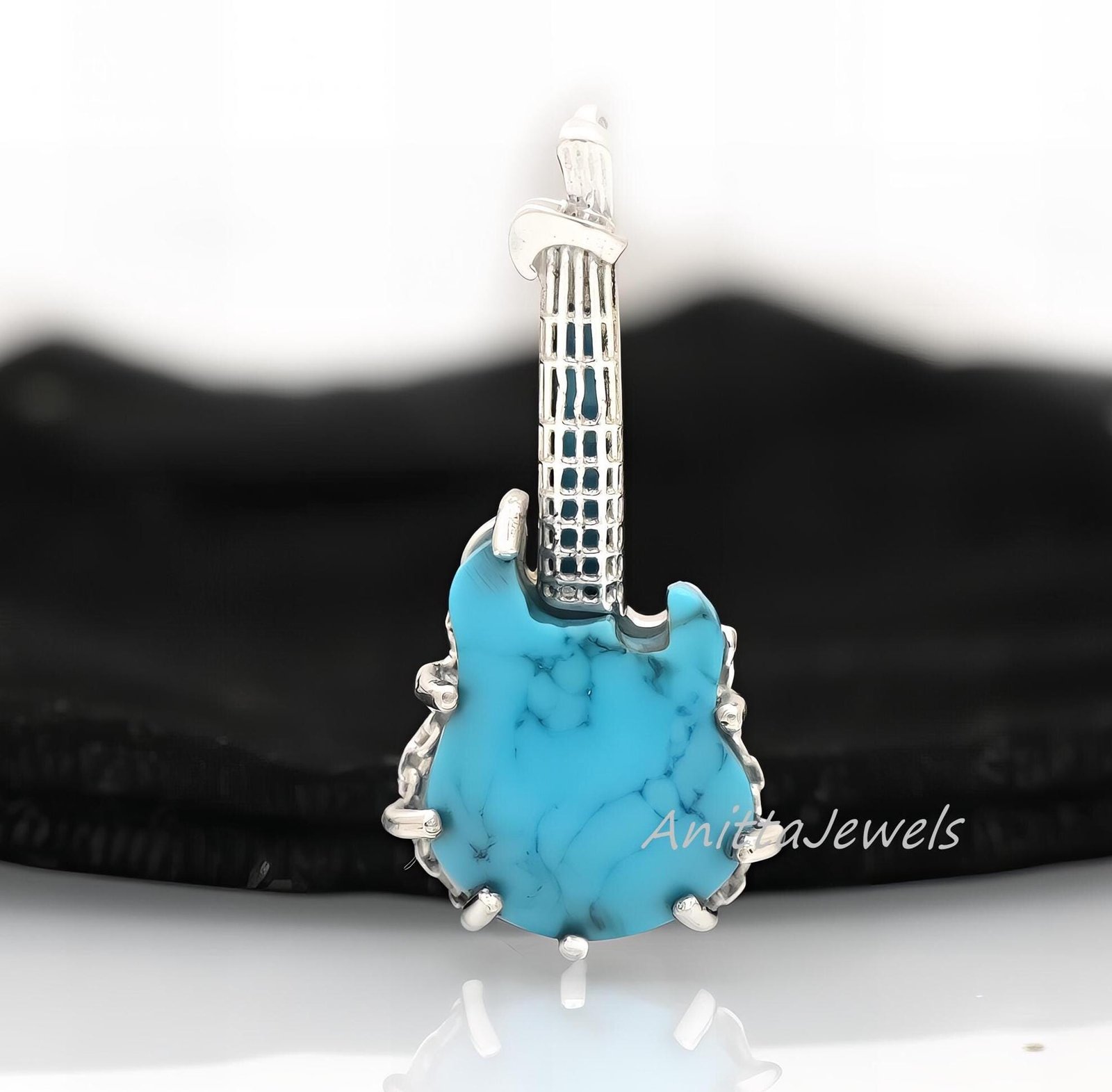 14k Gold Gemstone Guitar Pendant - Silver - Anitta Jewels | SKU: etsy_1817736204 14k Gold Gemstone Guitar Pendant - Silver - Anitta Jewels | SKU: etsy_1817736204