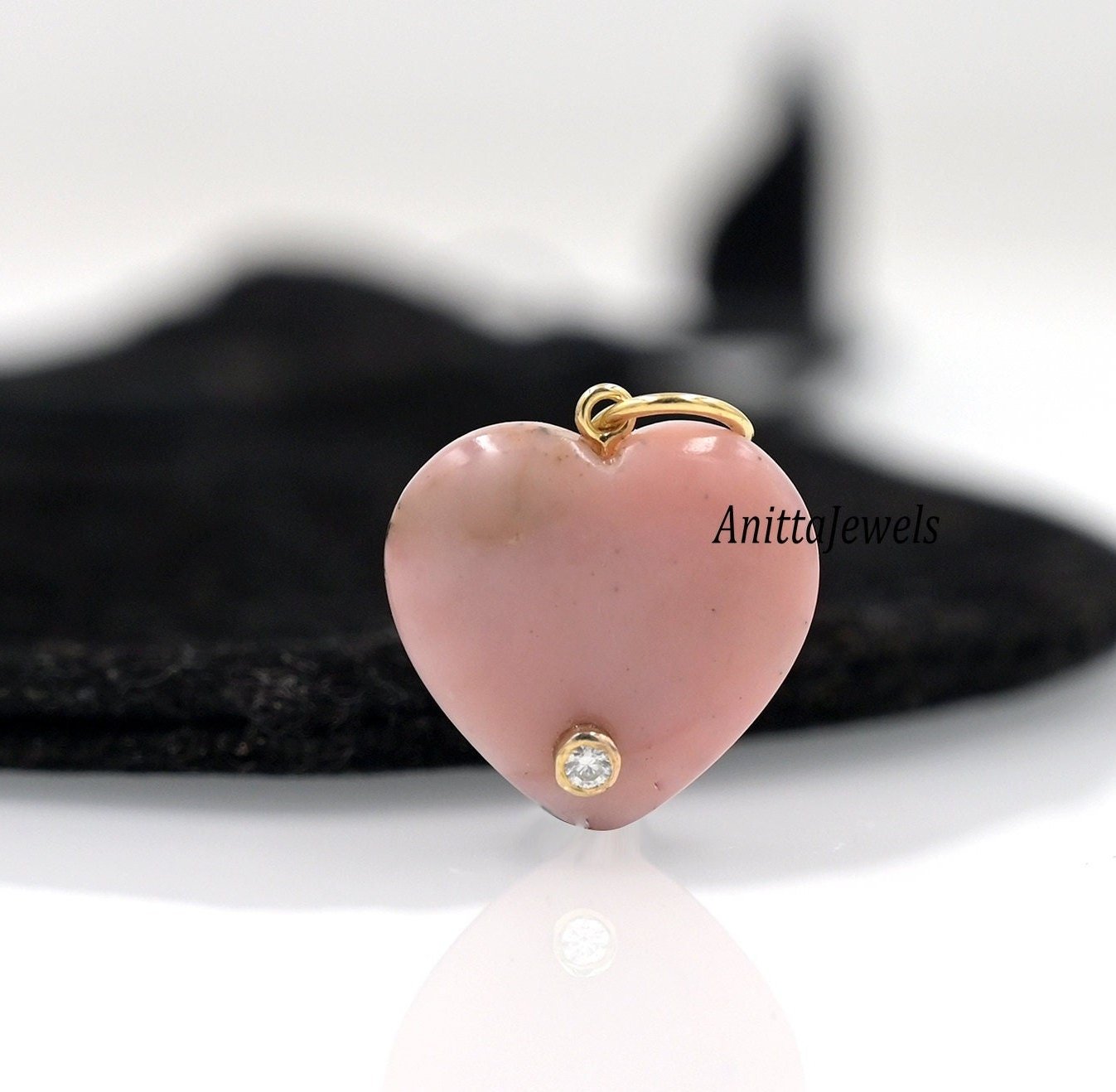 14K Gold Gemstone Heart Pendant: Malachite, Coral, Crystal - View 4 - Anitta Jewels | SKU: etsy_1695650014 14K Gold Gemstone Heart Pendant: Malachite, Coral, Crystal - View 4 - Anitta Jewels | SKU: etsy_1695650014