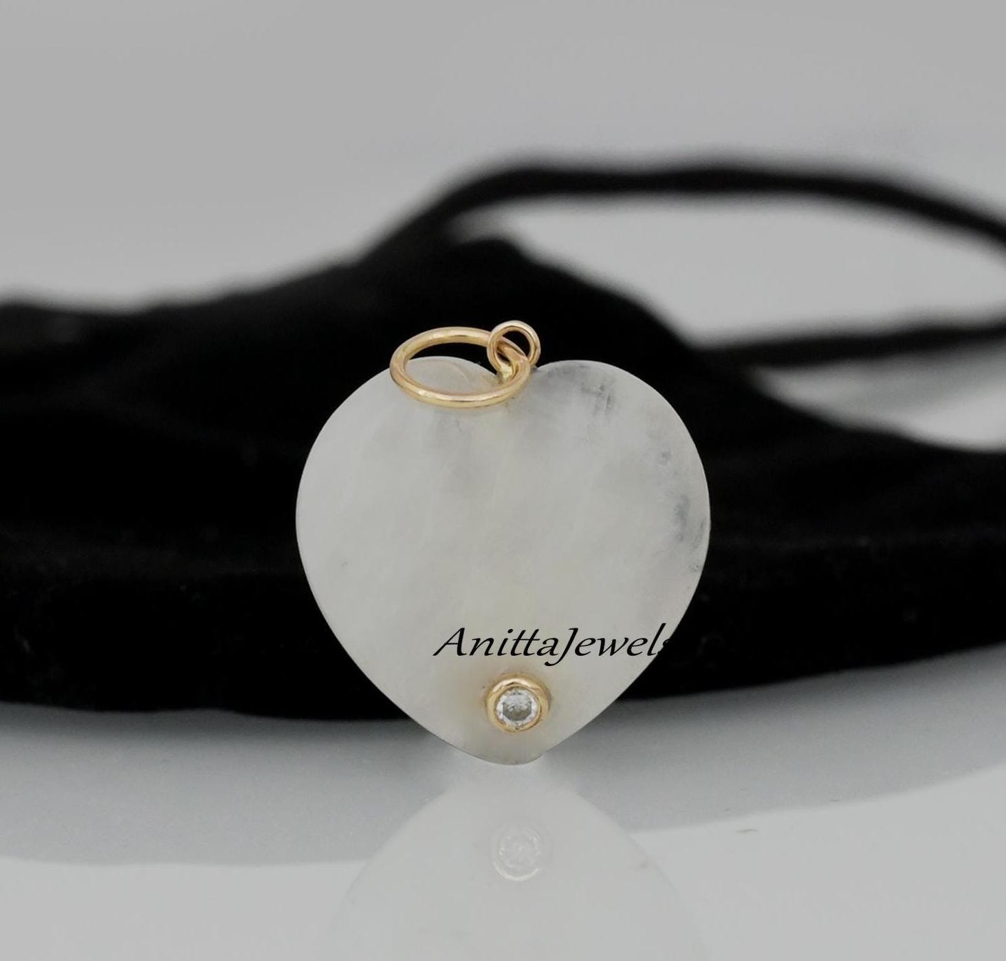 14K Gold Gemstone Heart Pendant: Malachite, Coral, Crystal - View 7 - Anitta Jewels | SKU: etsy_1695650014 14K Gold Gemstone Heart Pendant: Malachite, Coral, Crystal - View 7 - Anitta Jewels | SKU: etsy_1695650014