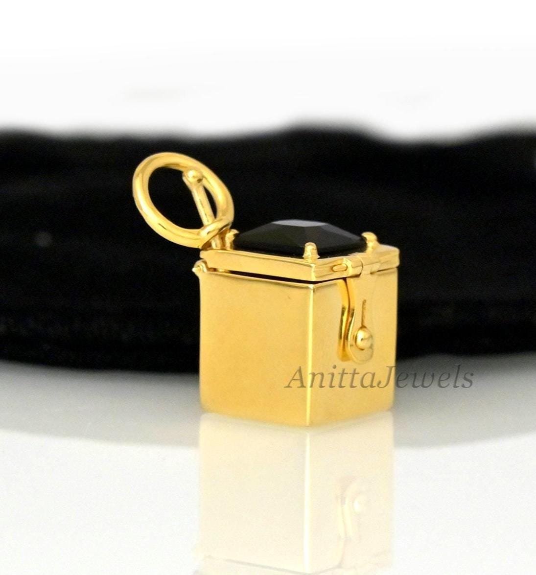 14K Gold Gemstone Magic Box Pendant: Handmade Square Charm - Anitta Jewels | SKU: etsy_1329754972 14K Gold Gemstone Magic Box Pendant: Handmade Square Charm - Anitta Jewels | SKU: etsy_1329754972