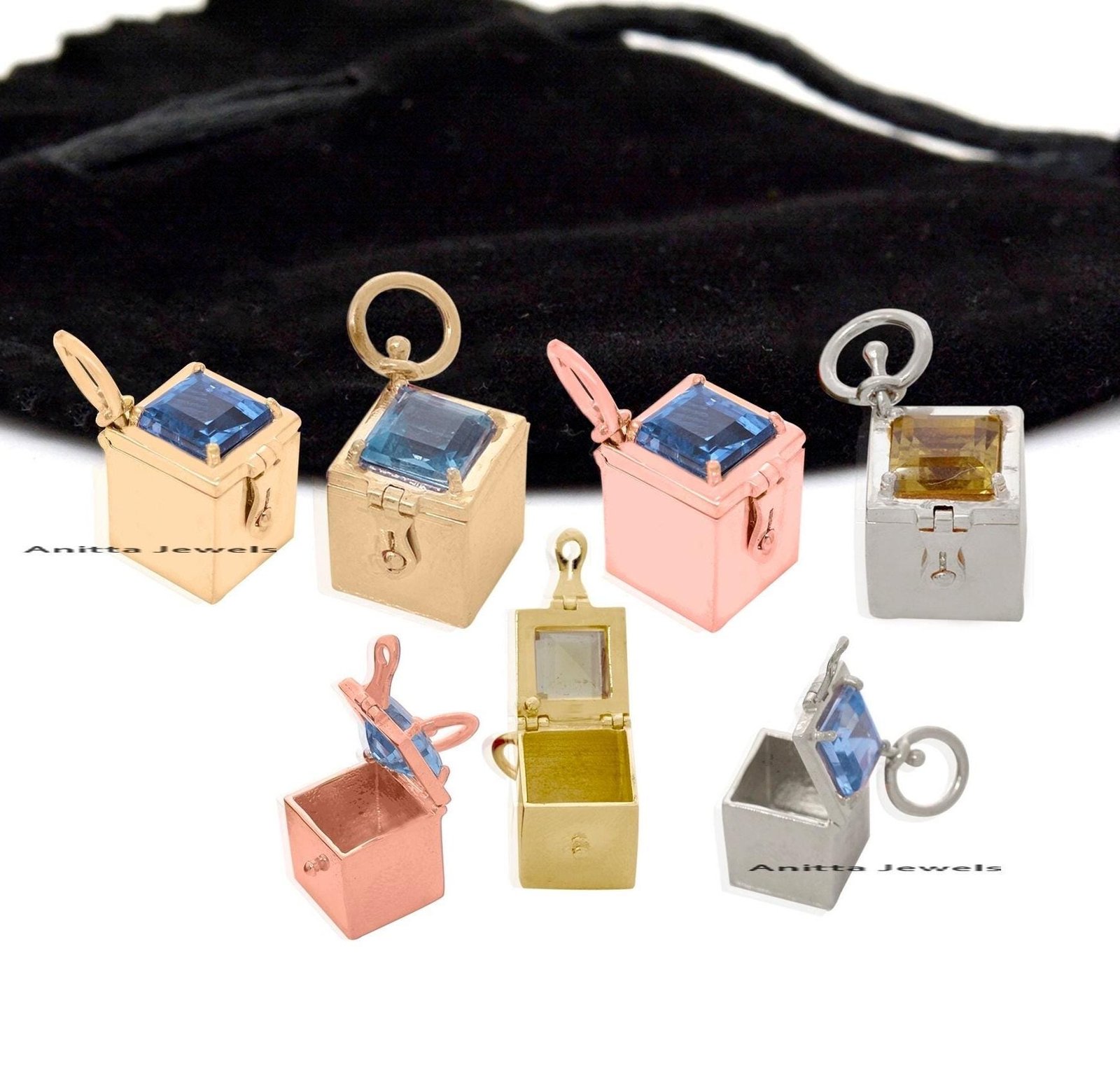 14K Gold Gemstone Magic Box Pendant: Handmade Square Charm - View 2 - Anitta Jewels | SKU: etsy_1329754972 14K Gold Gemstone Magic Box Pendant: Handmade Square Charm - View 2 - Anitta Jewels | SKU: etsy_1329754972