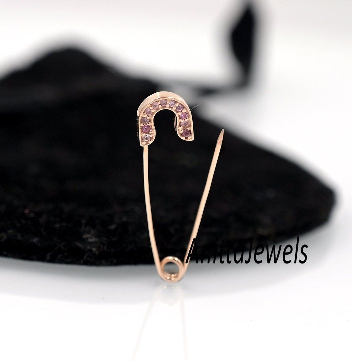 14K Gold Gemstone Safety Pin Charm Pendant - Anitta Jewels | SKU: etsy_1694915352 14K Gold Gemstone Safety Pin Charm Pendant - Anitta Jewels | SKU: etsy_1694915352