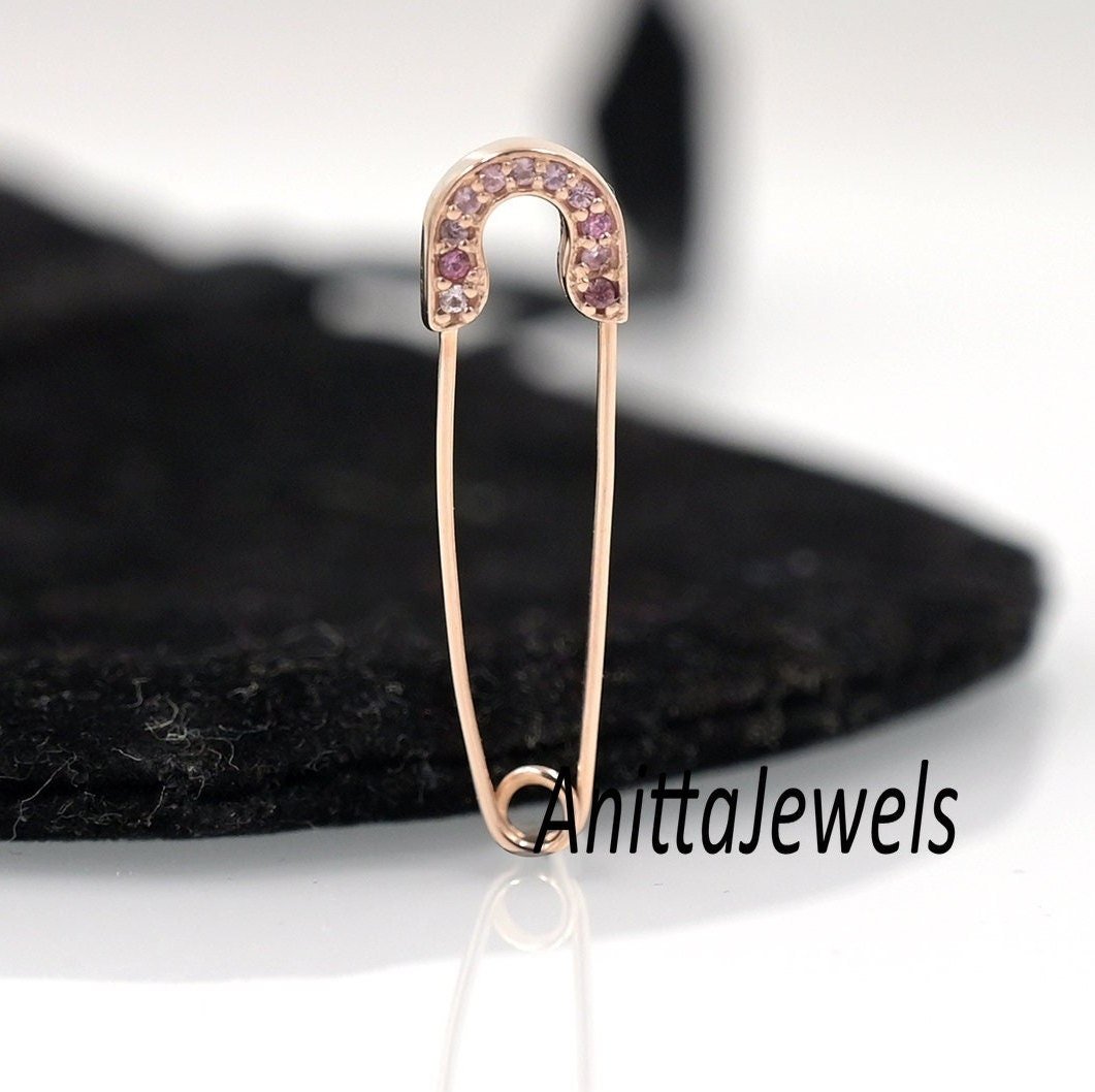 14K Gold Gemstone Safety Pin Charm Pendant - View 2 - Anitta Jewels | SKU: etsy_1694915352 14K Gold Gemstone Safety Pin Charm Pendant - View 2 - Anitta Jewels | SKU: etsy_1694915352